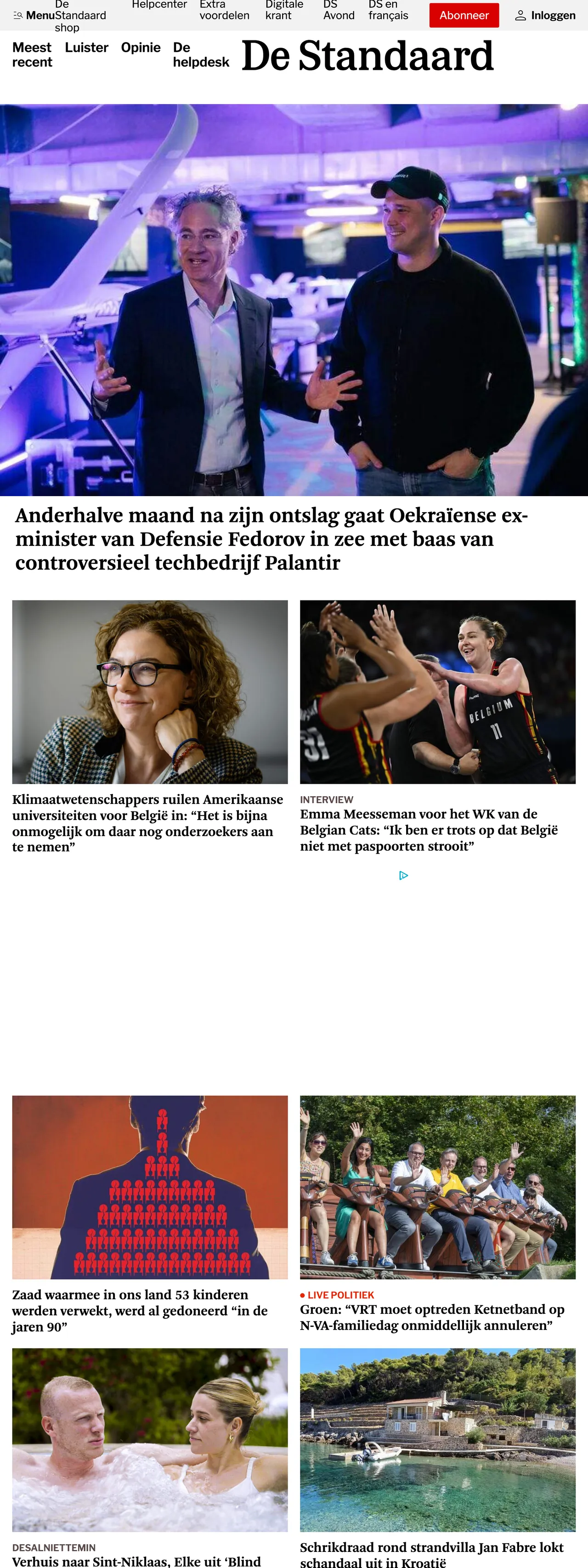 Screenshot of the De Standaard front page