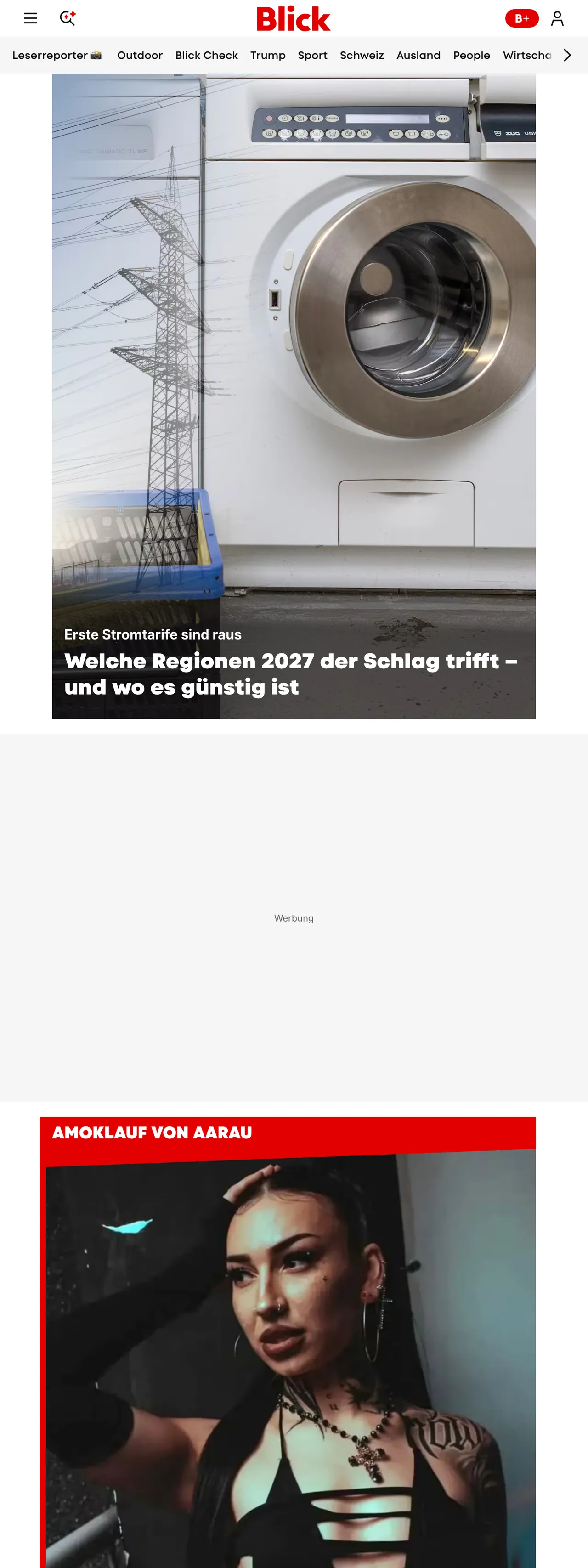 Screenshot of the Blick front page