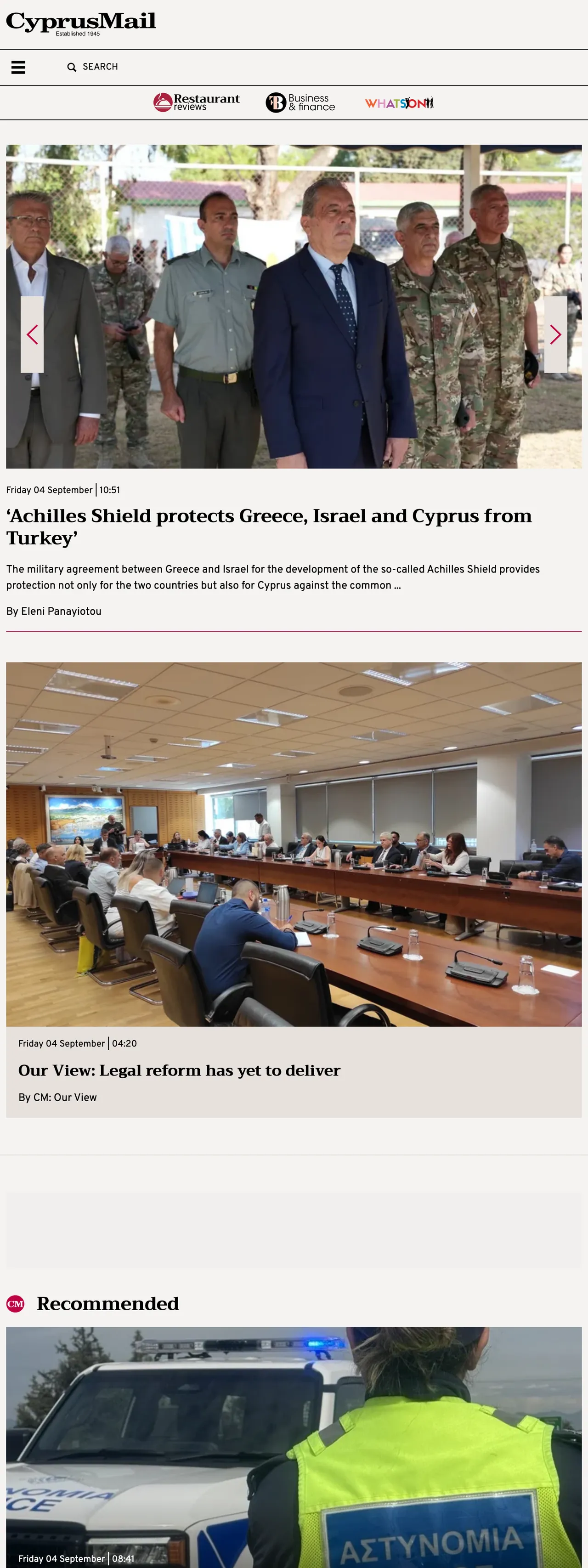Screenshot of the Cyprus Mail front page