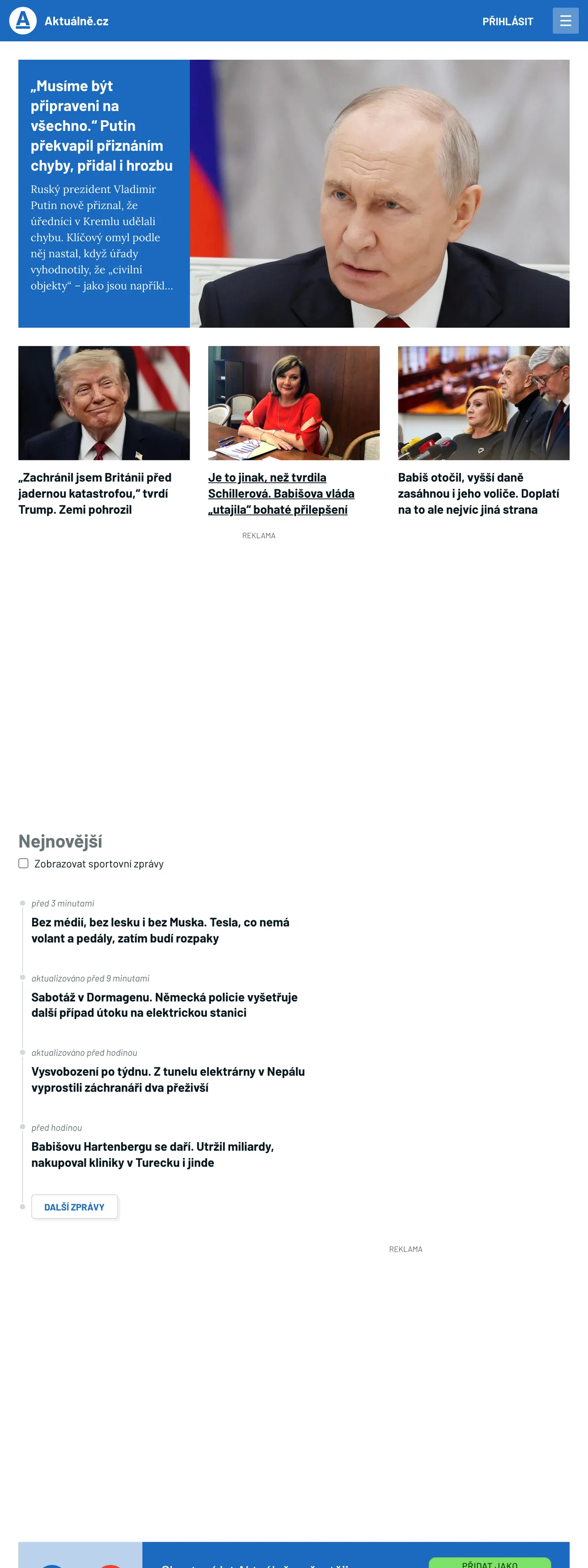 Screenshot of the Aktuálně.cz front page