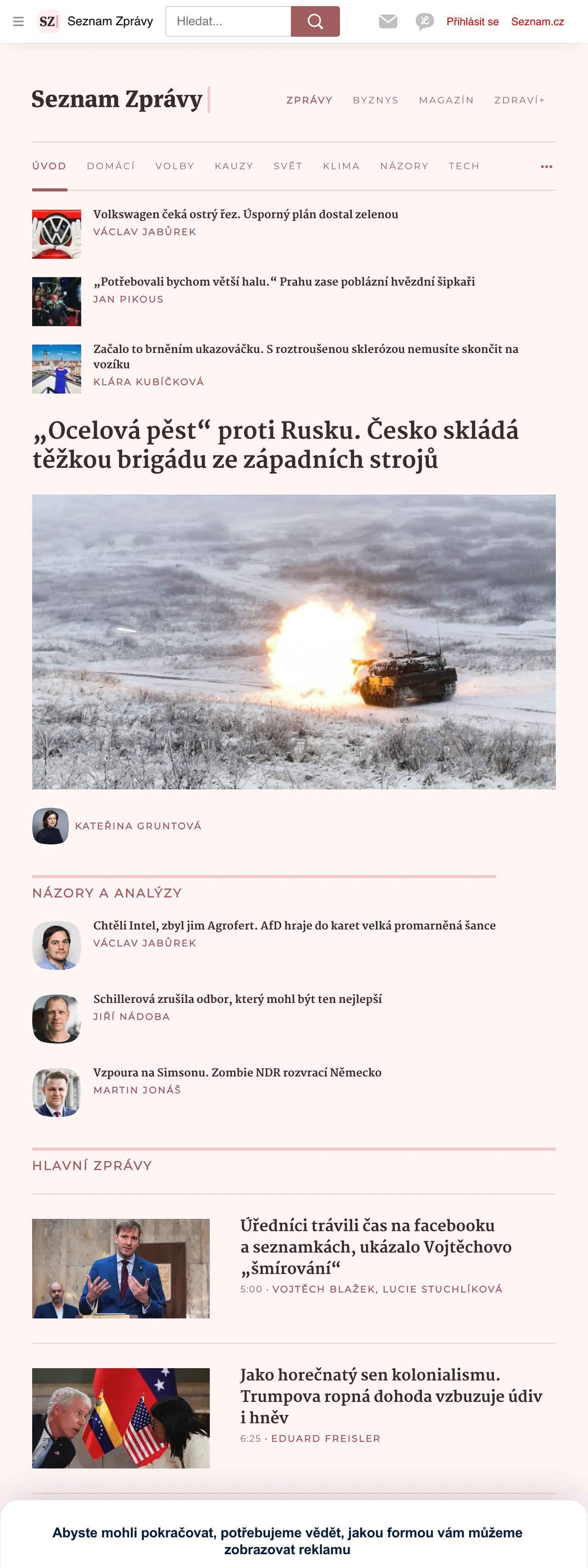 Screenshot of the Seznam Zprávy front page