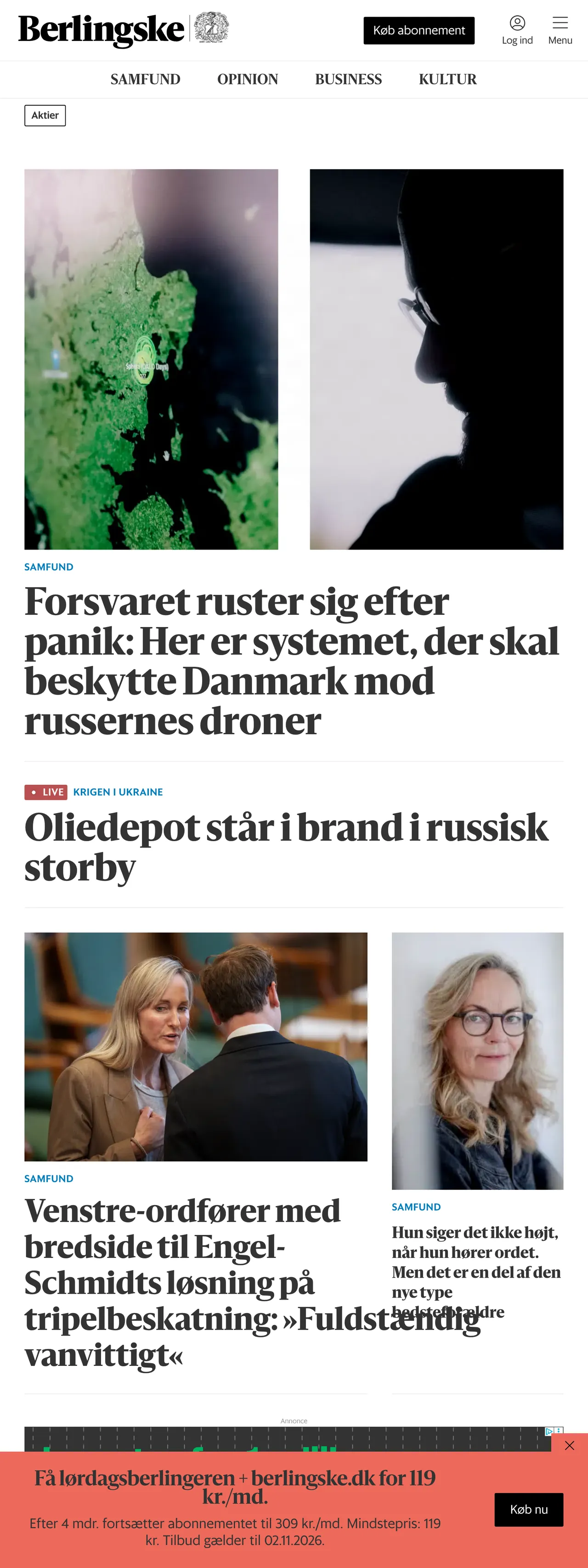 Screenshot of the Berlingske front page