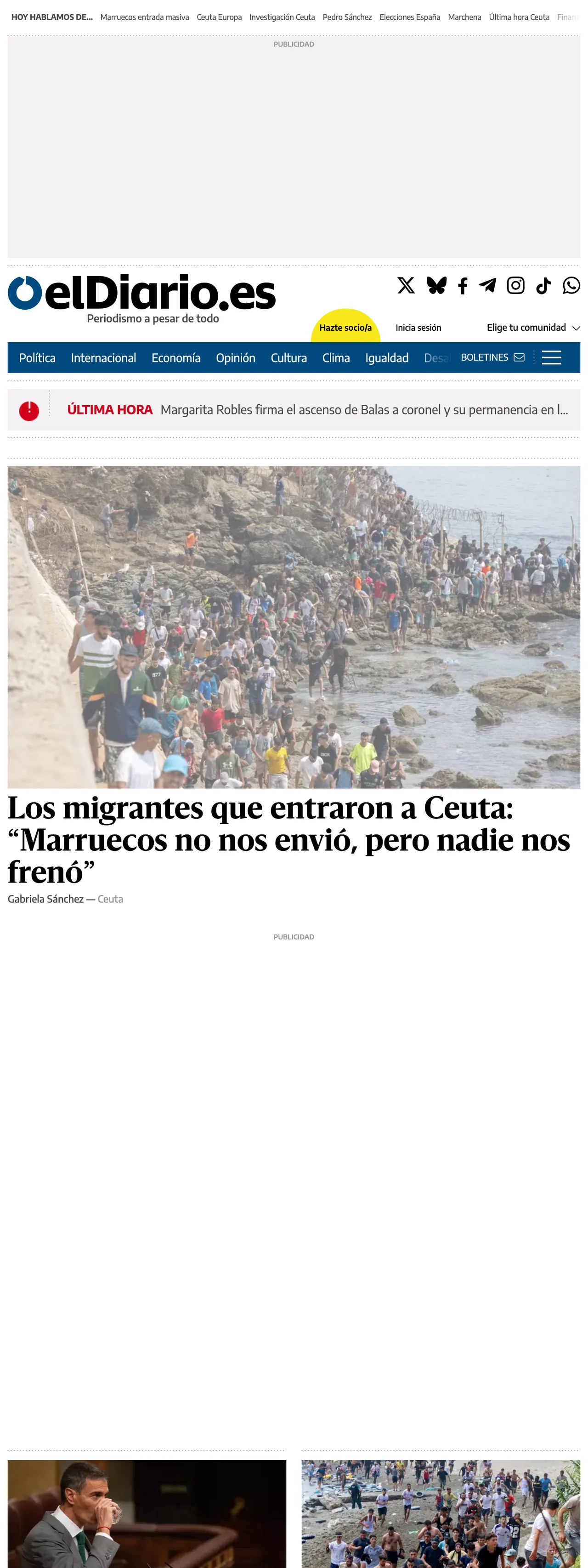Screenshot of the elDiario.es front page