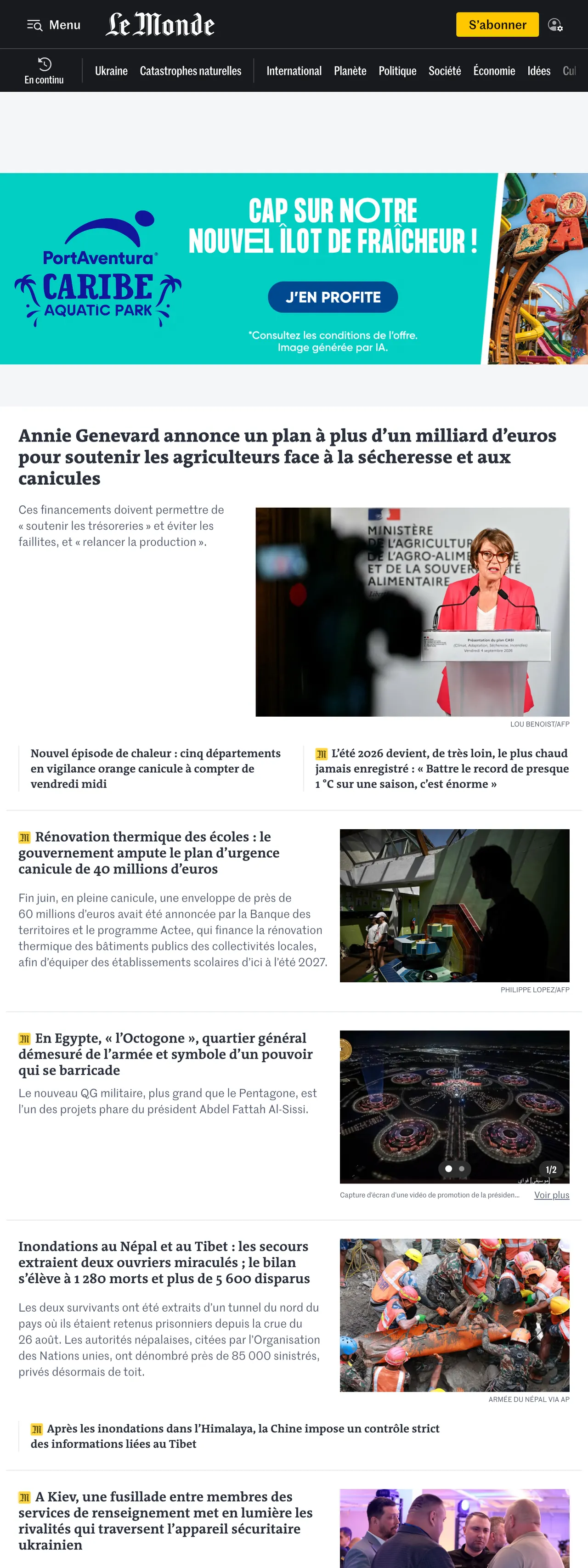Screenshot of the Le Monde front page