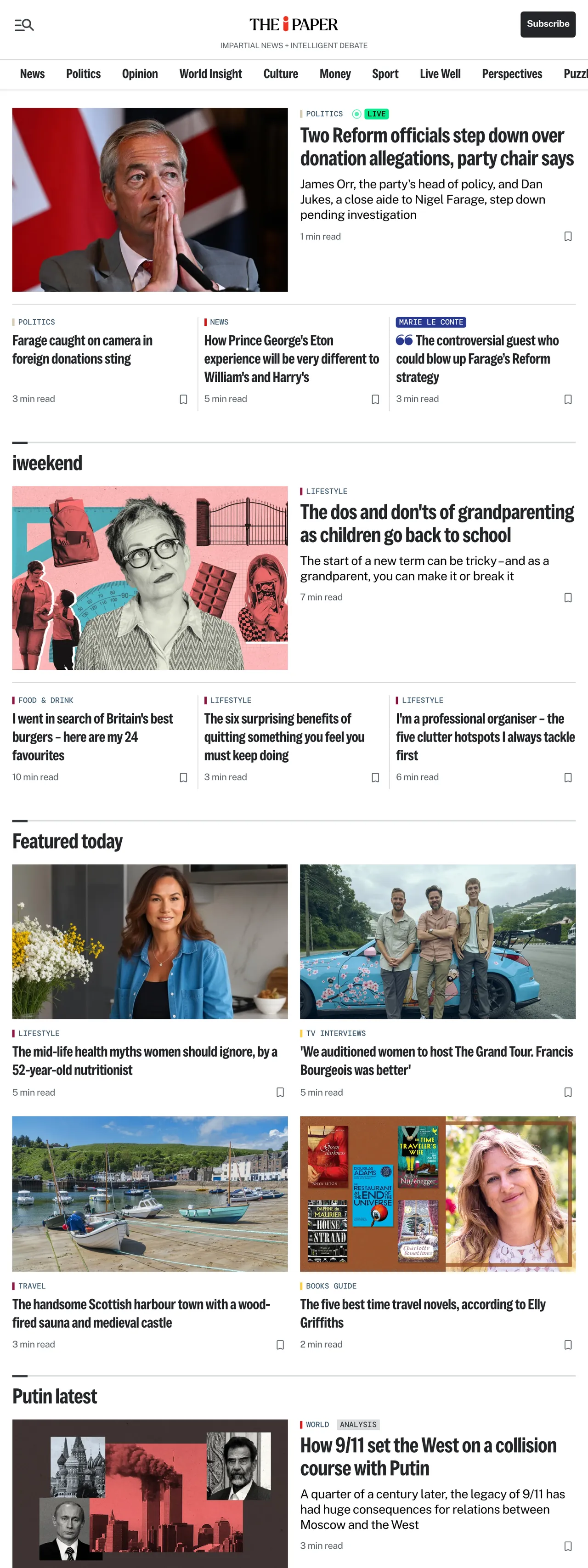 Screenshot of the The i Paper front page