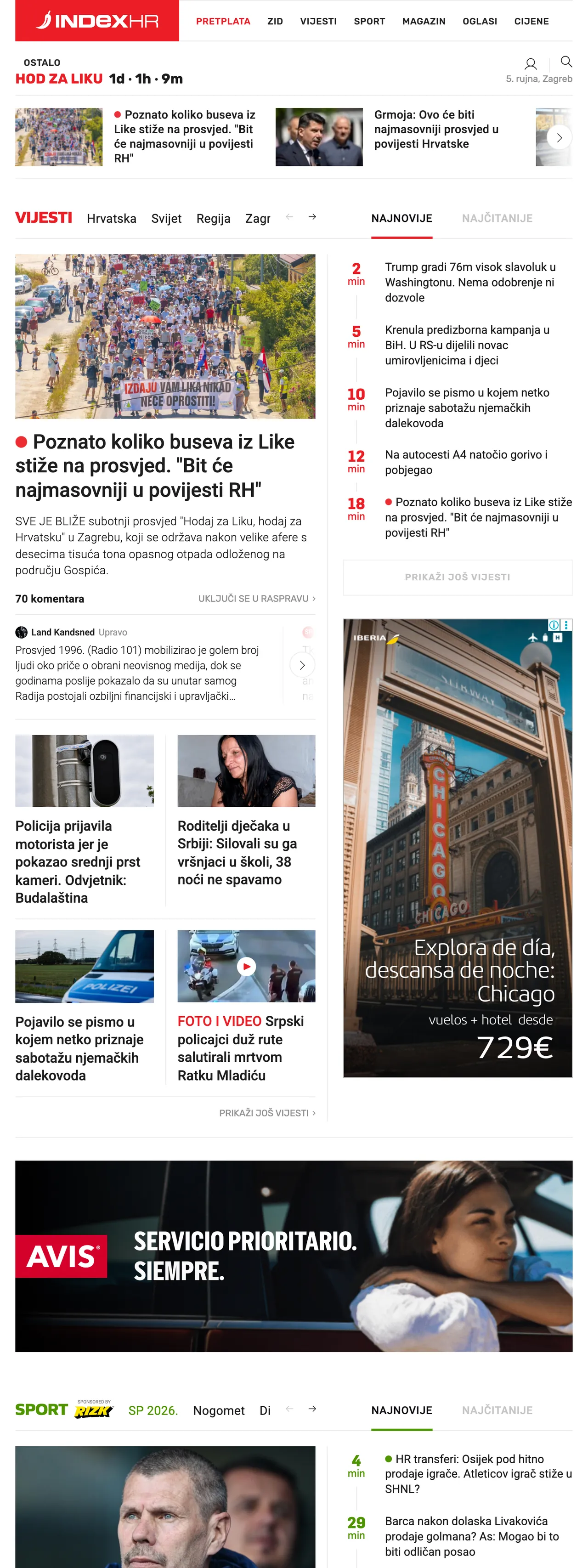 Screenshot of the Index.hr front page