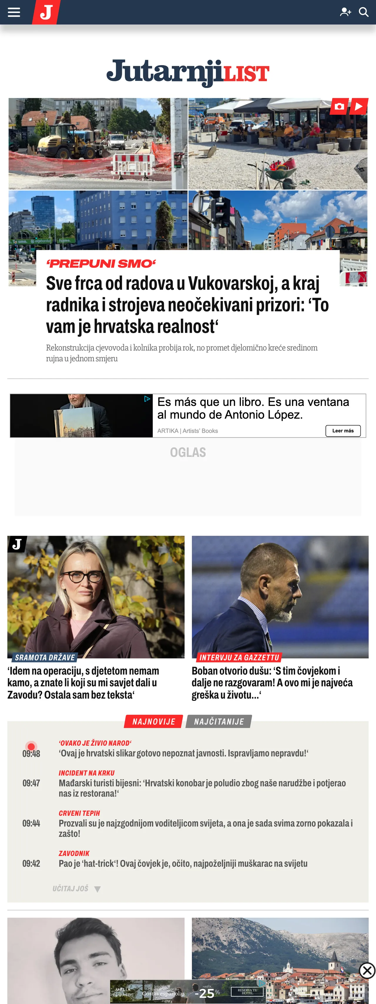 Screenshot of the Jutarnji list front page