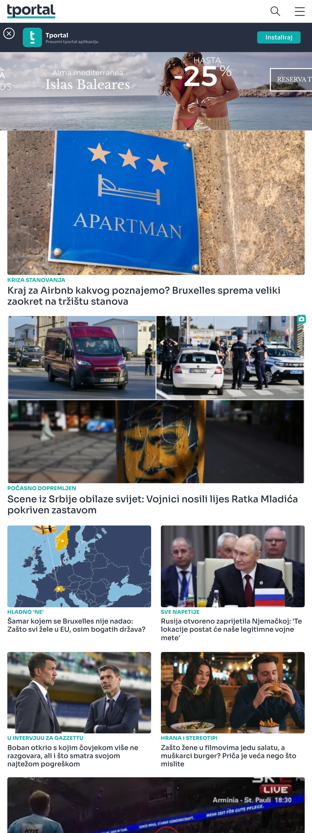 Screenshot of the tportal front page