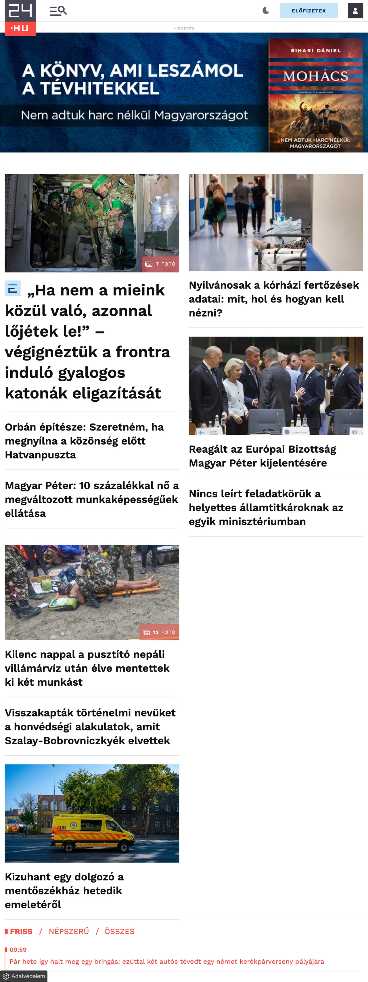 Screenshot of the 24.hu front page