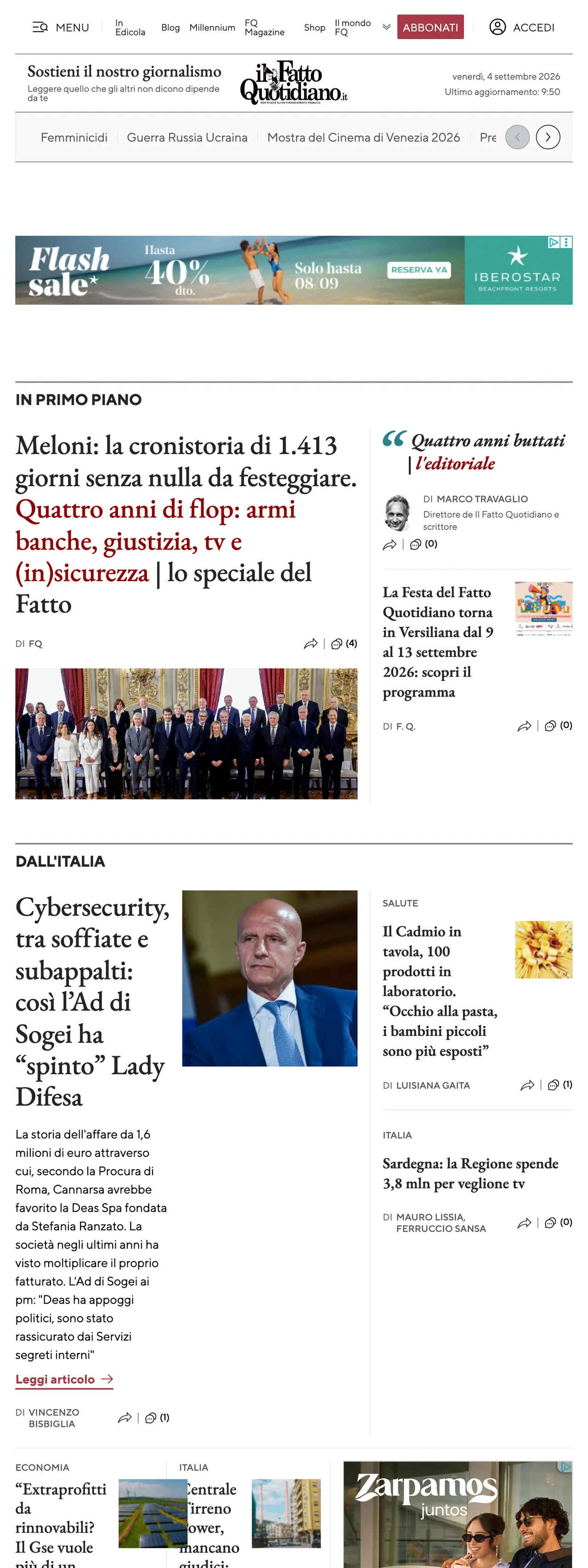Screenshot of the Il Fatto Quotidiano front page