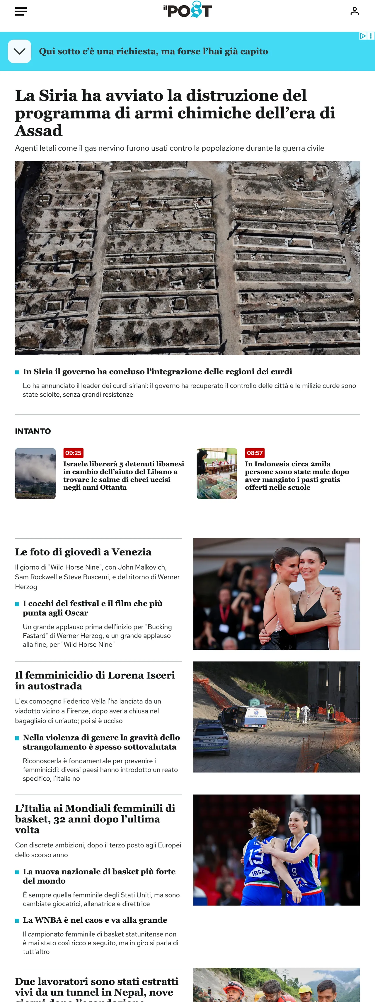 Screenshot of the Il Post front page