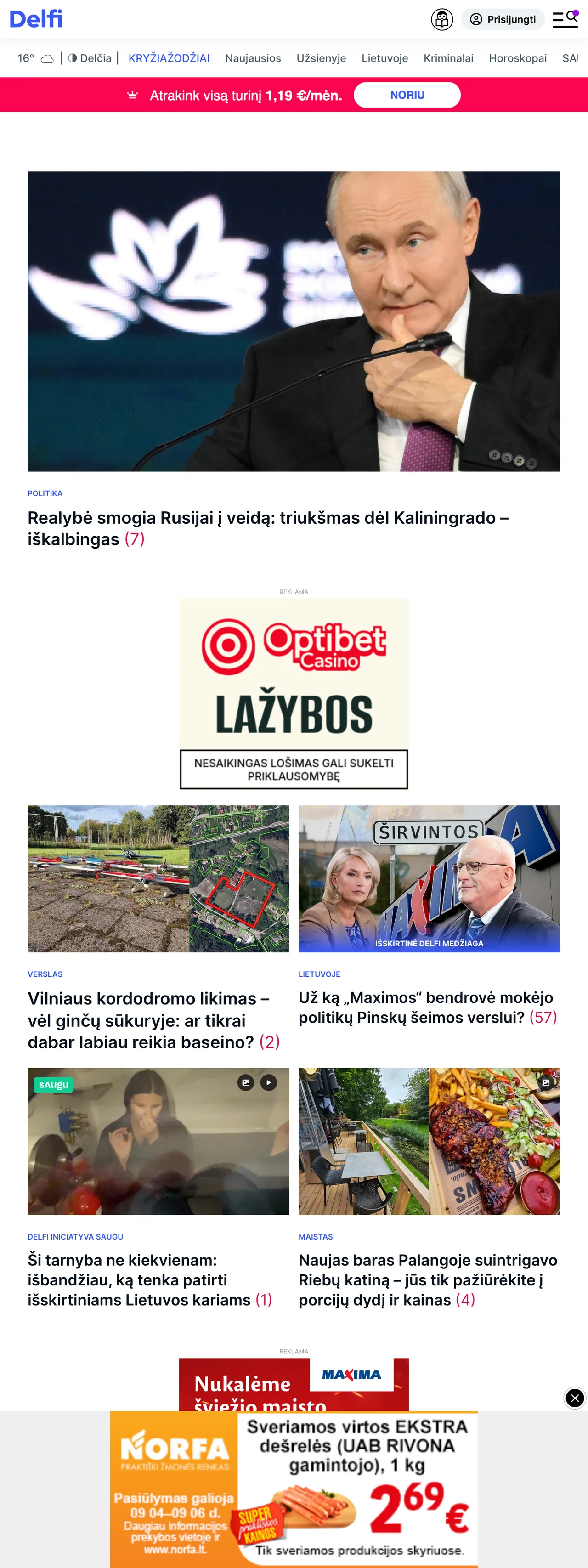 Screenshot of the Delfi front page