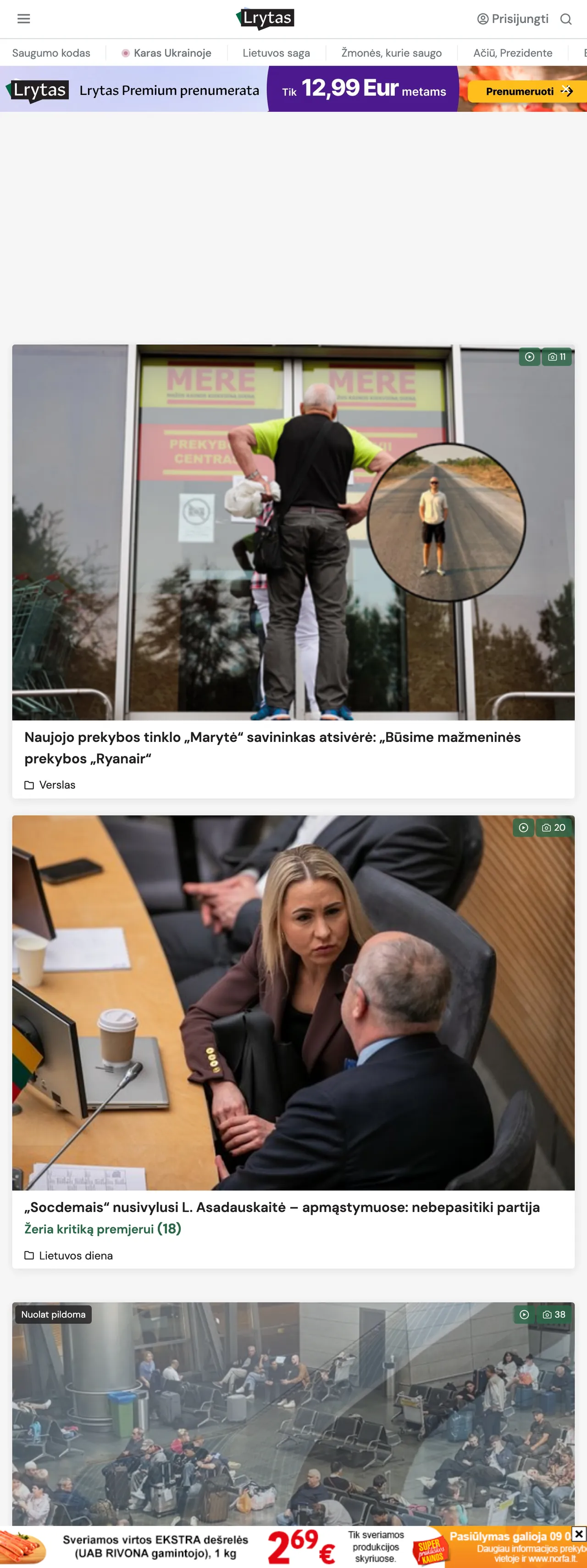 Screenshot of the Lrytas front page