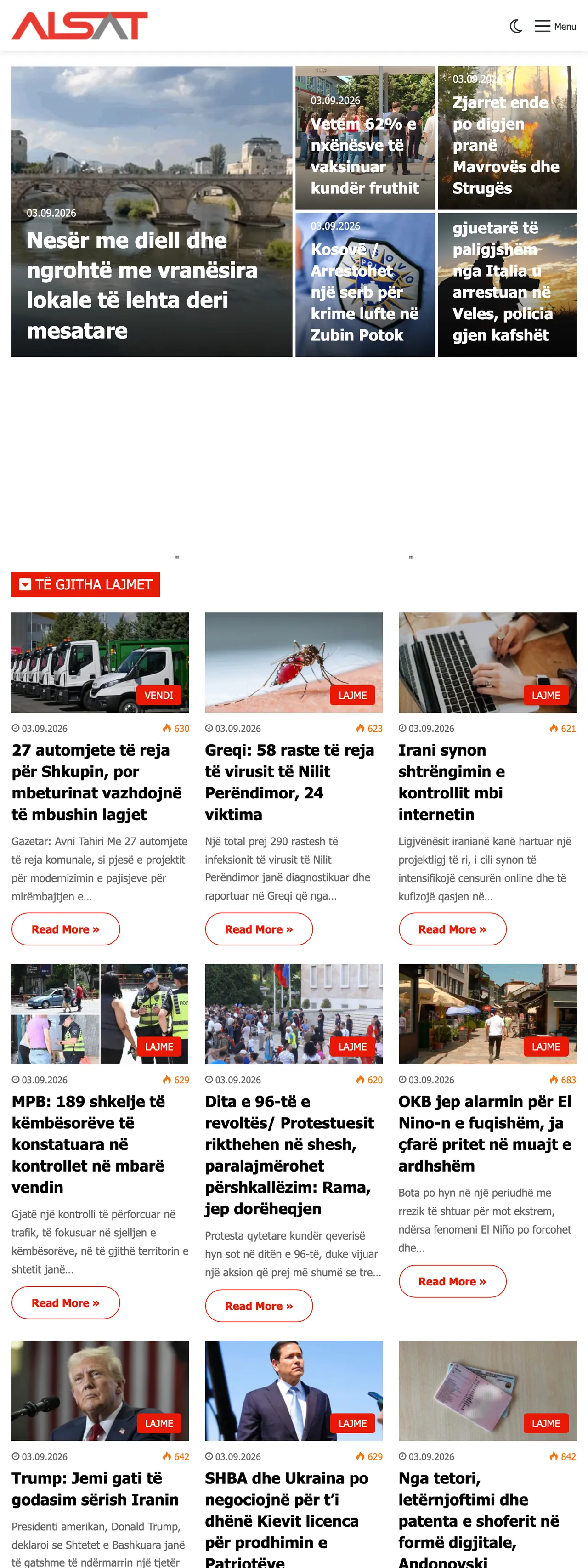 Screenshot of the ALSAT front page