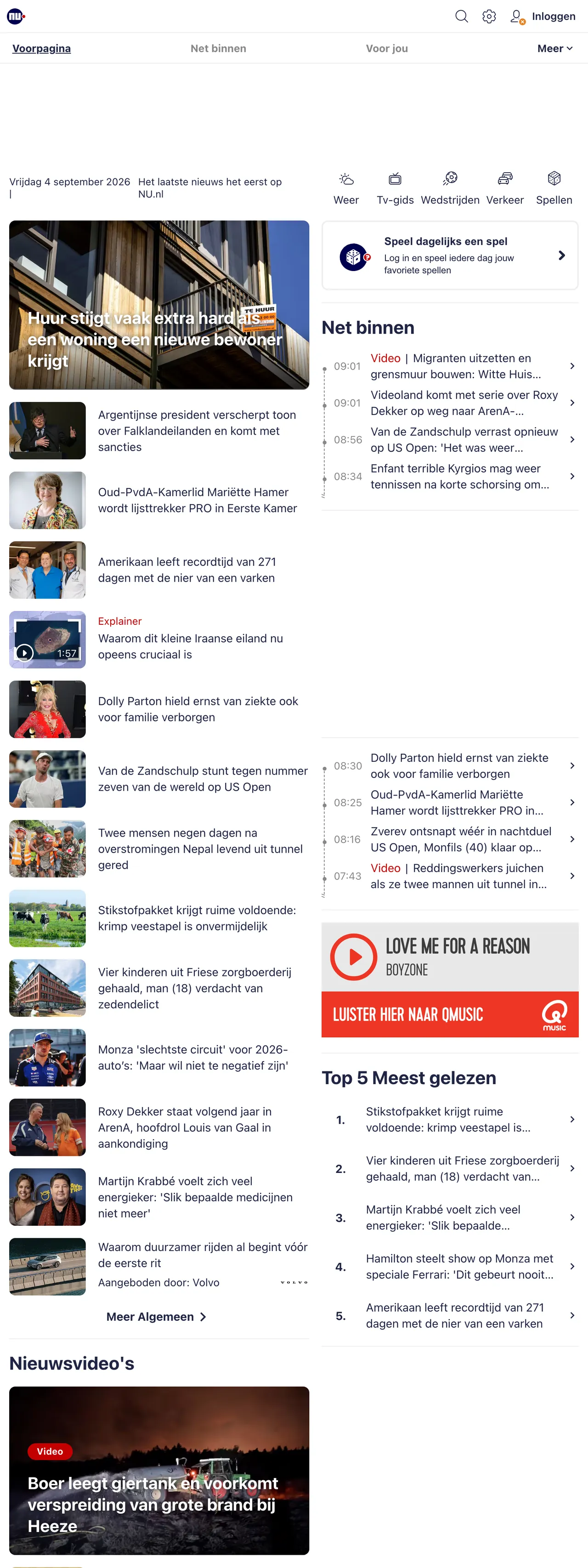 Screenshot of the NU.nl front page