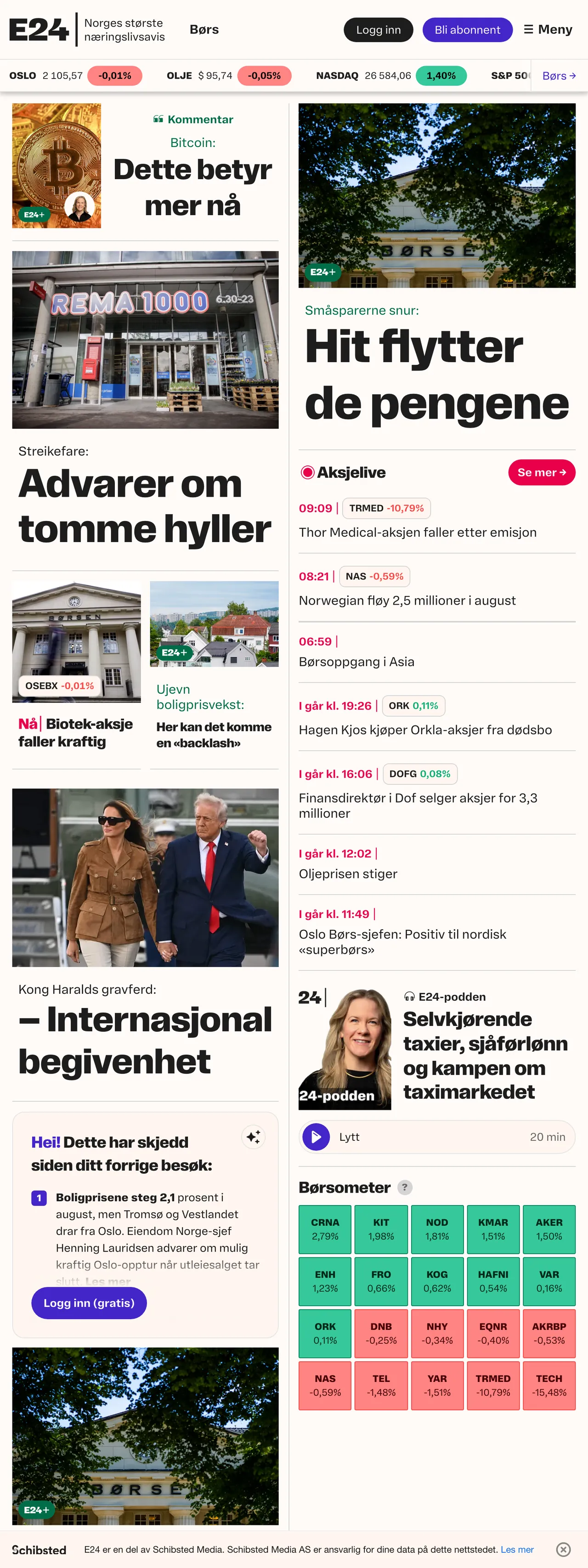 Screenshot of the E24 front page