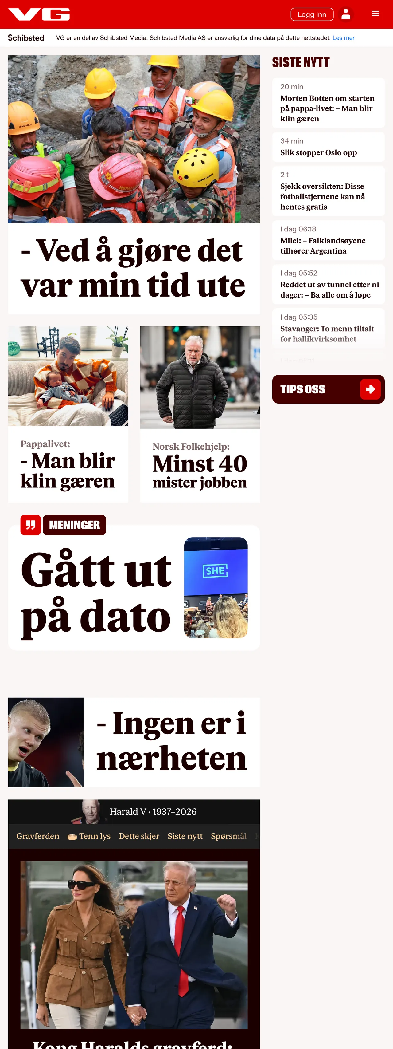 Screenshot of the VG front page