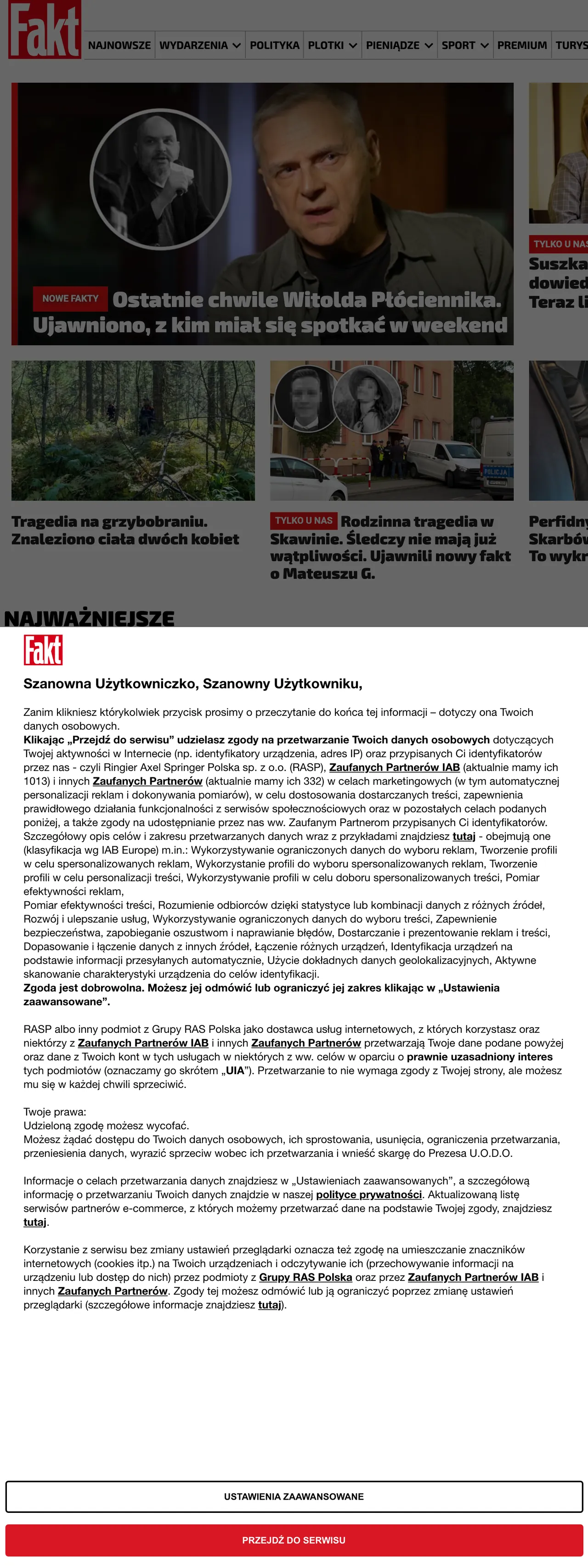 Screenshot of the Fakt front page