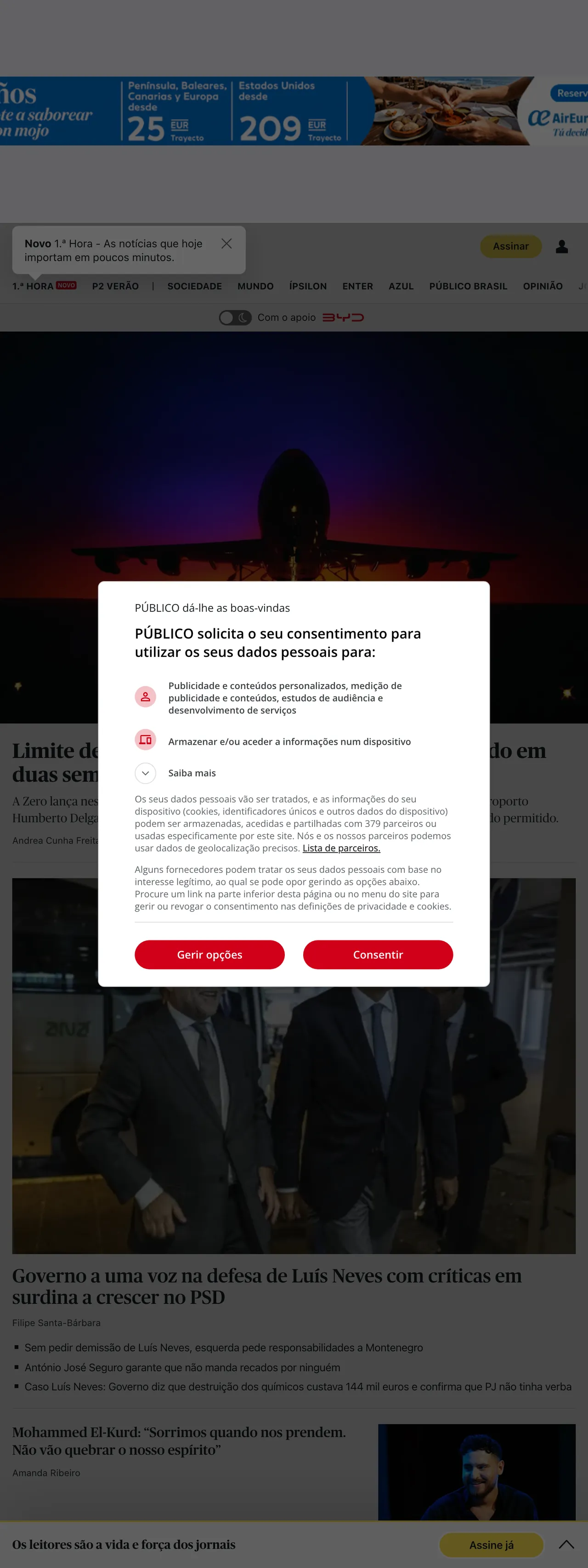 Screenshot of the Público front page