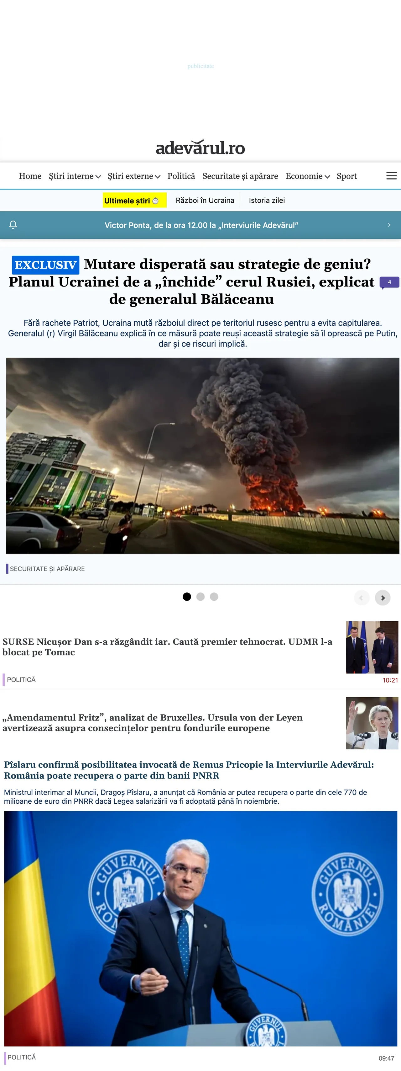 Screenshot of the Adevărul front page