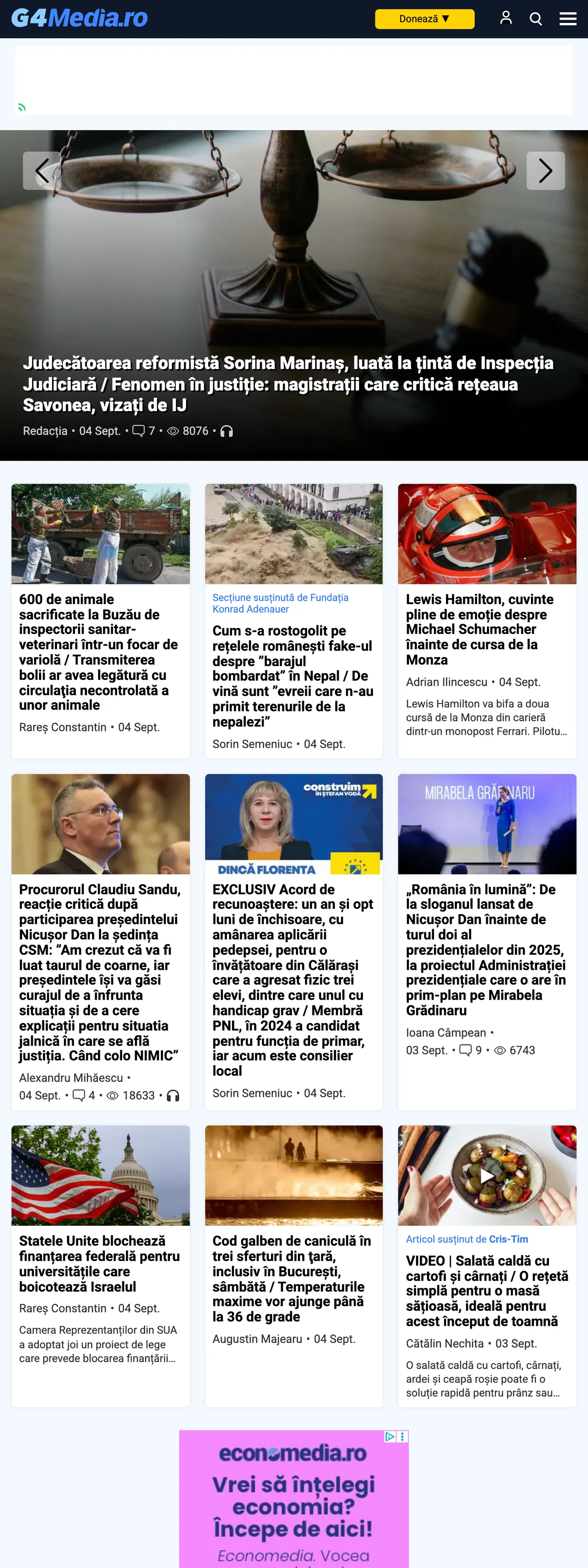 Screenshot of the G4Media front page