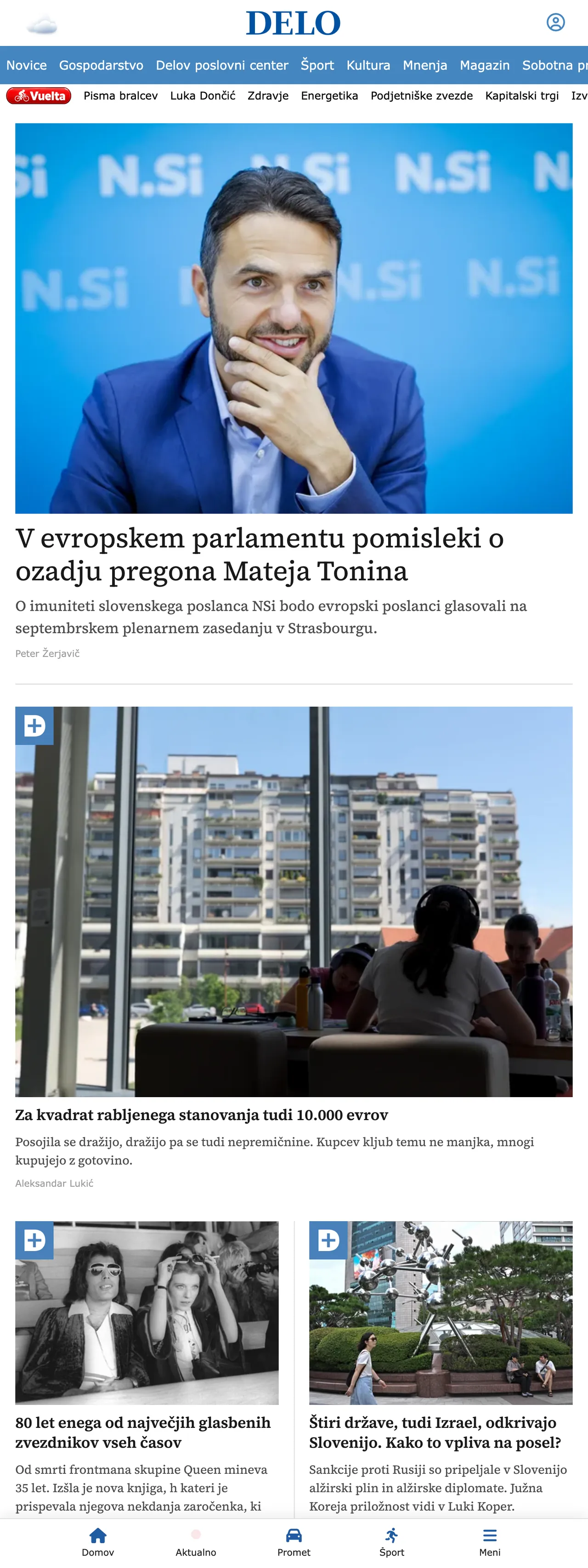 Screenshot of the Delo front page