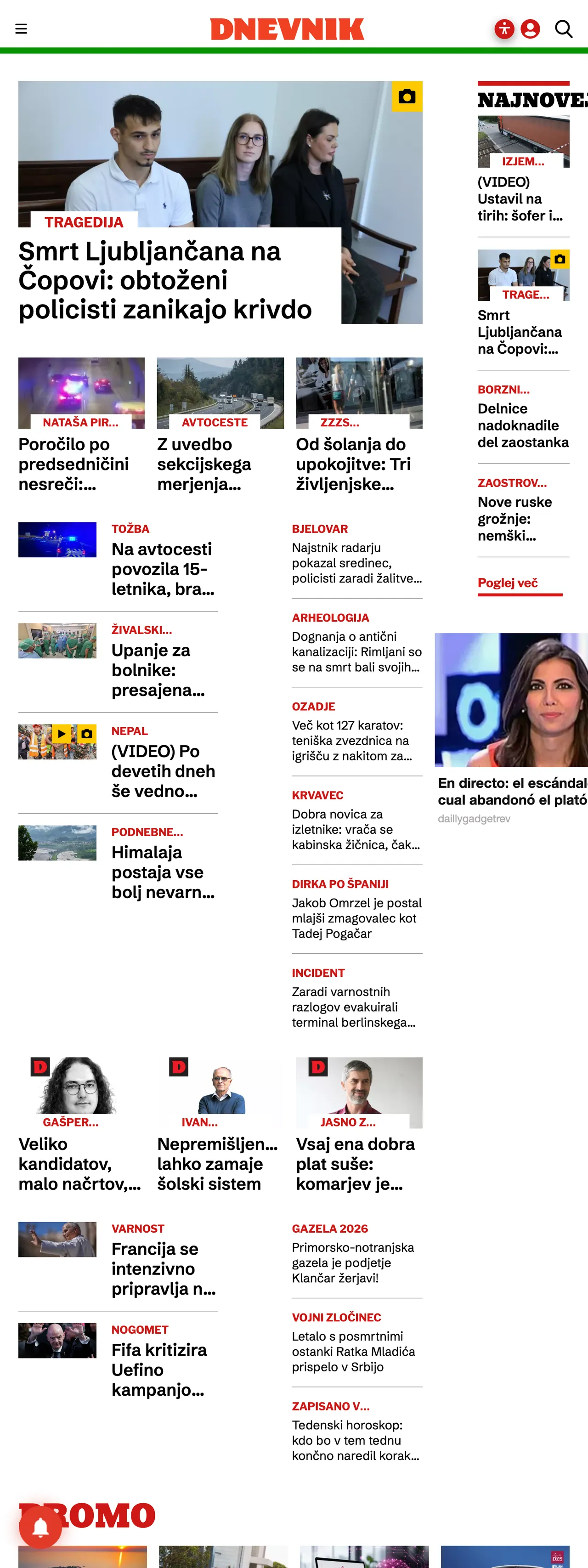 Screenshot of the Dnevnik front page