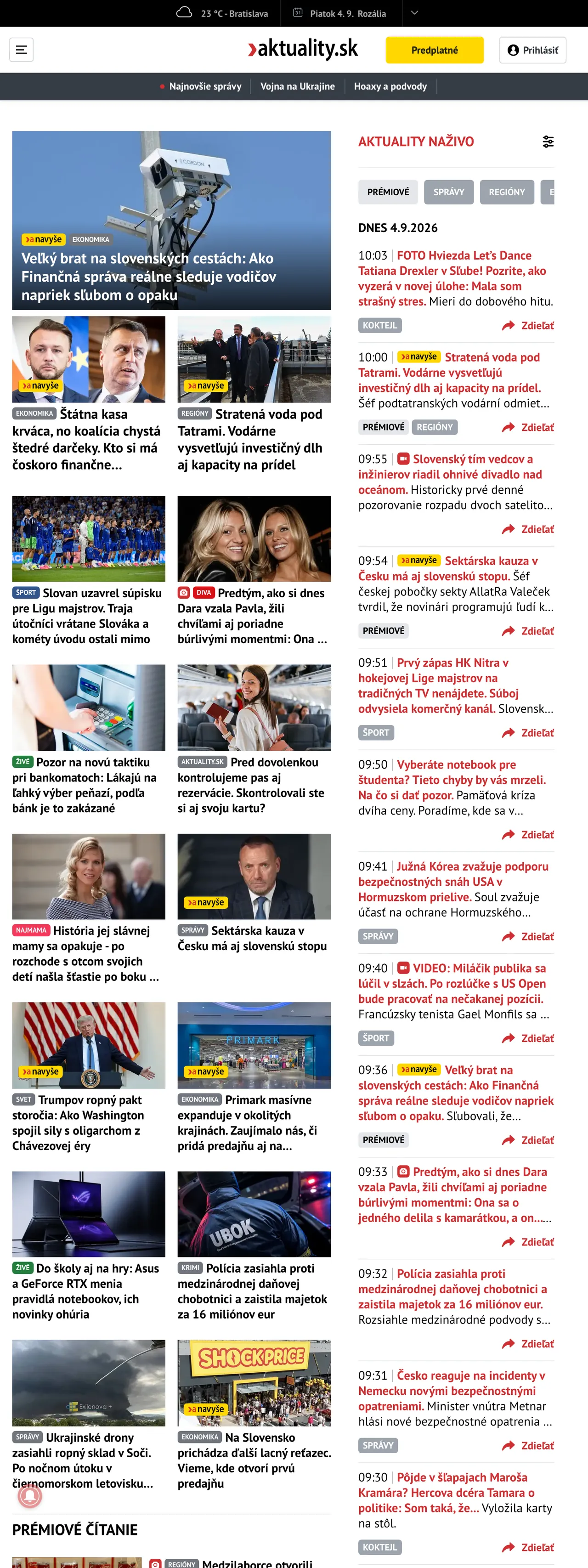 Screenshot of the Aktuality.sk front page