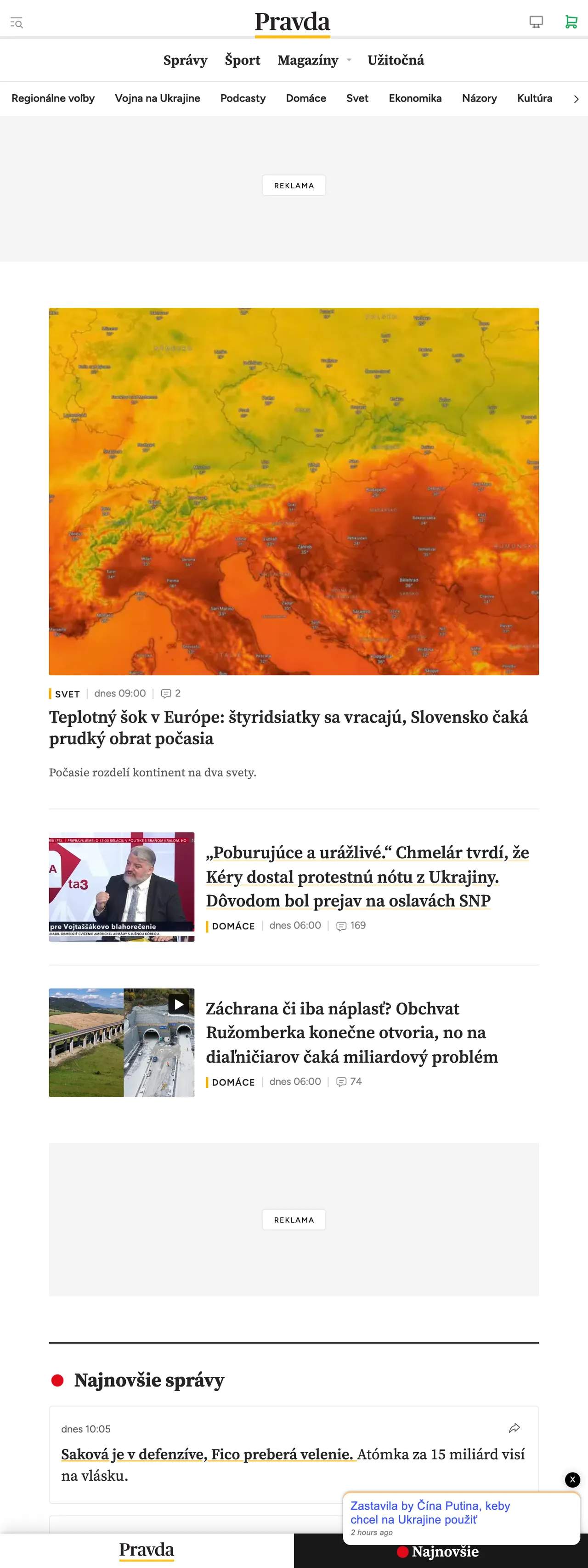 Screenshot of the Pravda front page