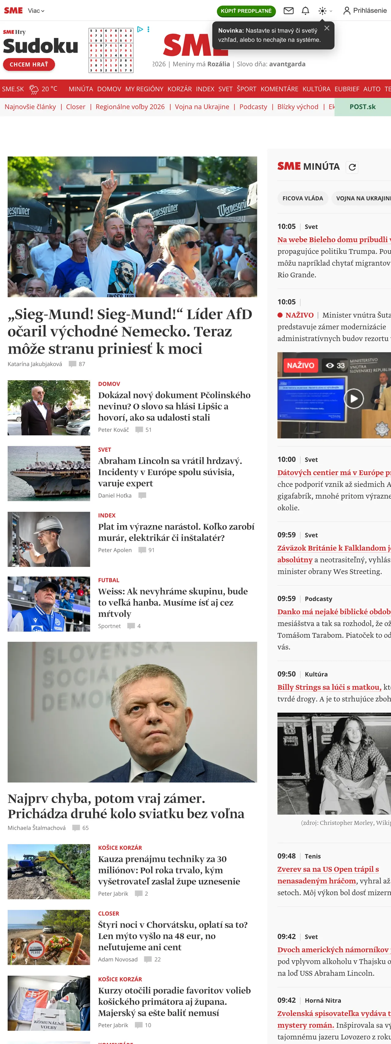 Screenshot of the SME front page
