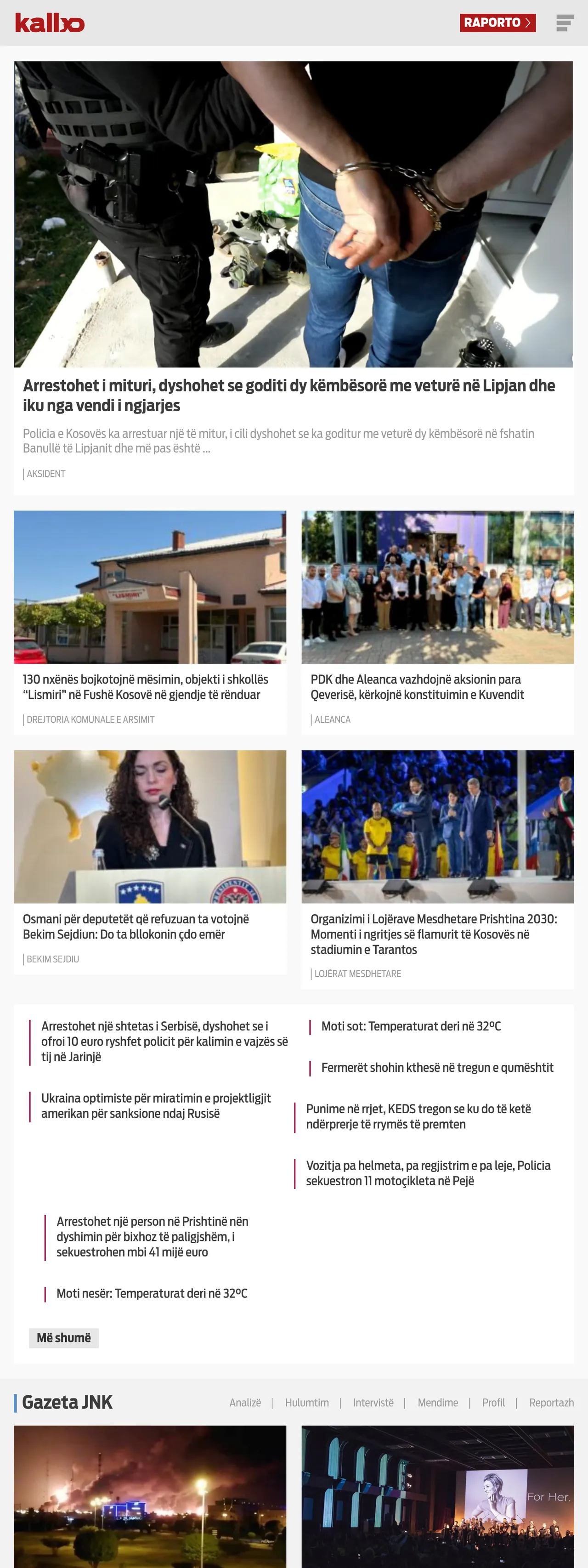 Screenshot of the Kallxo front page