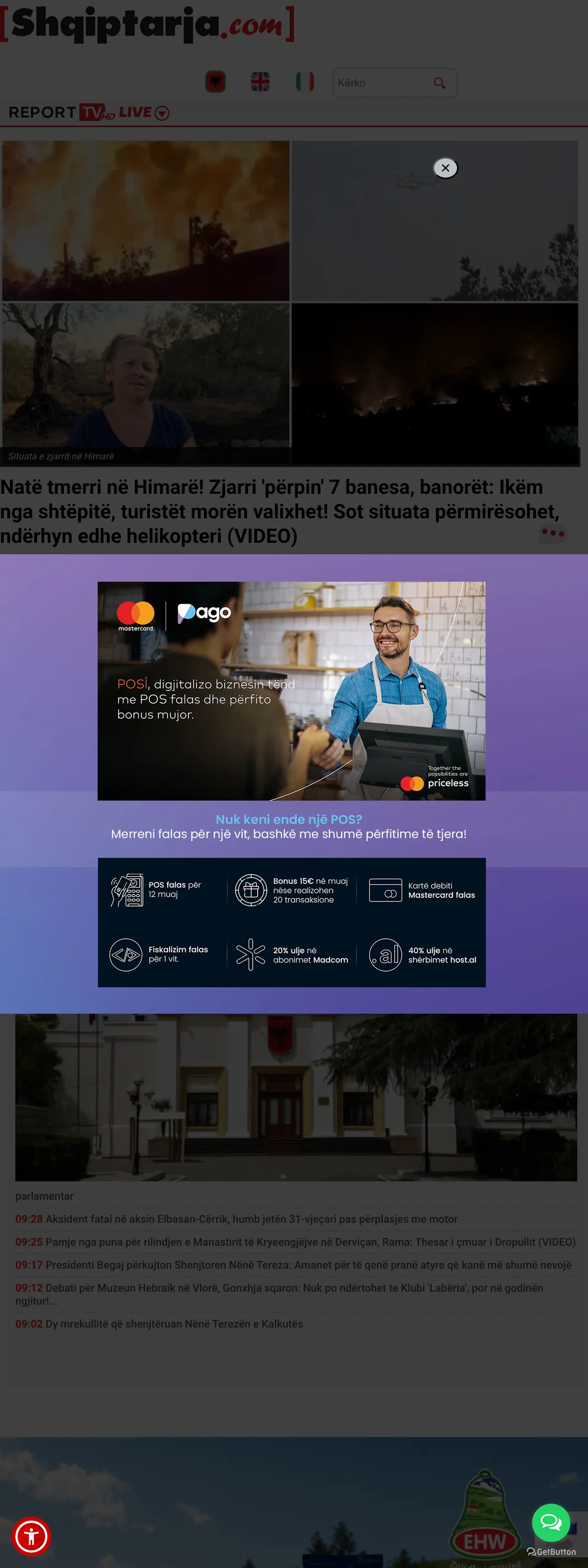 Screenshot of the Shqiptarja.com front page