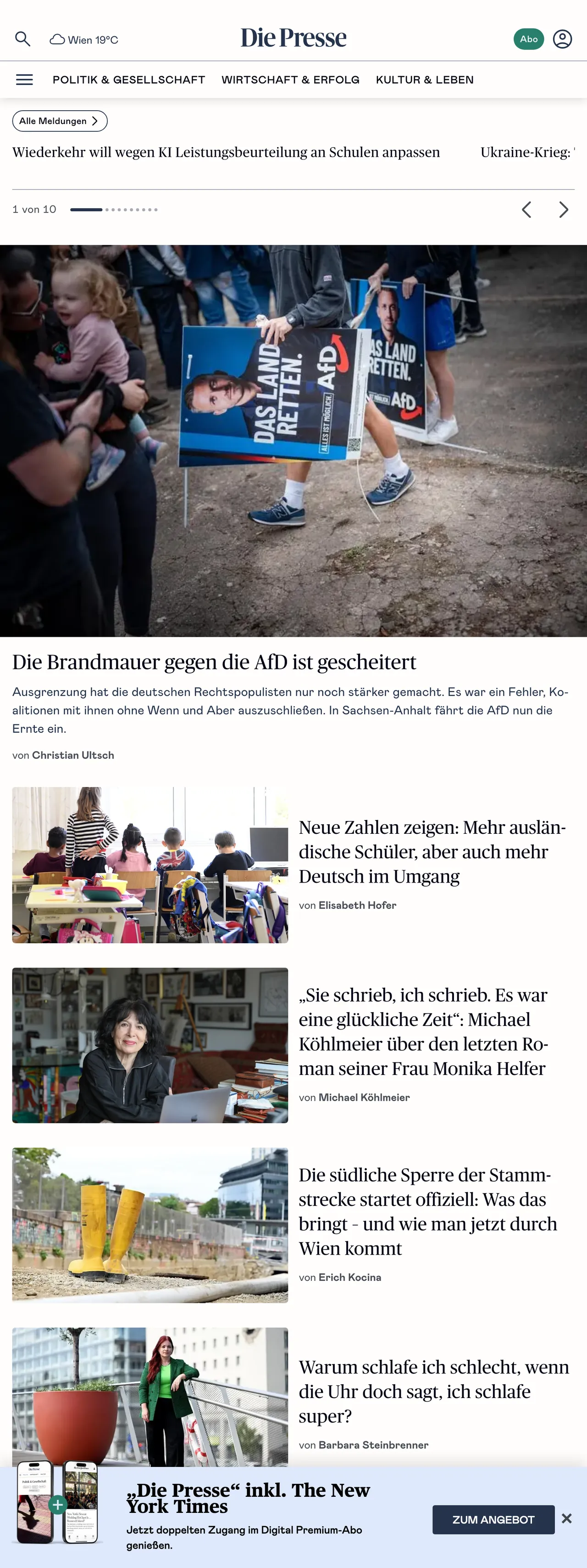 Screenshot of the Die Presse front page
