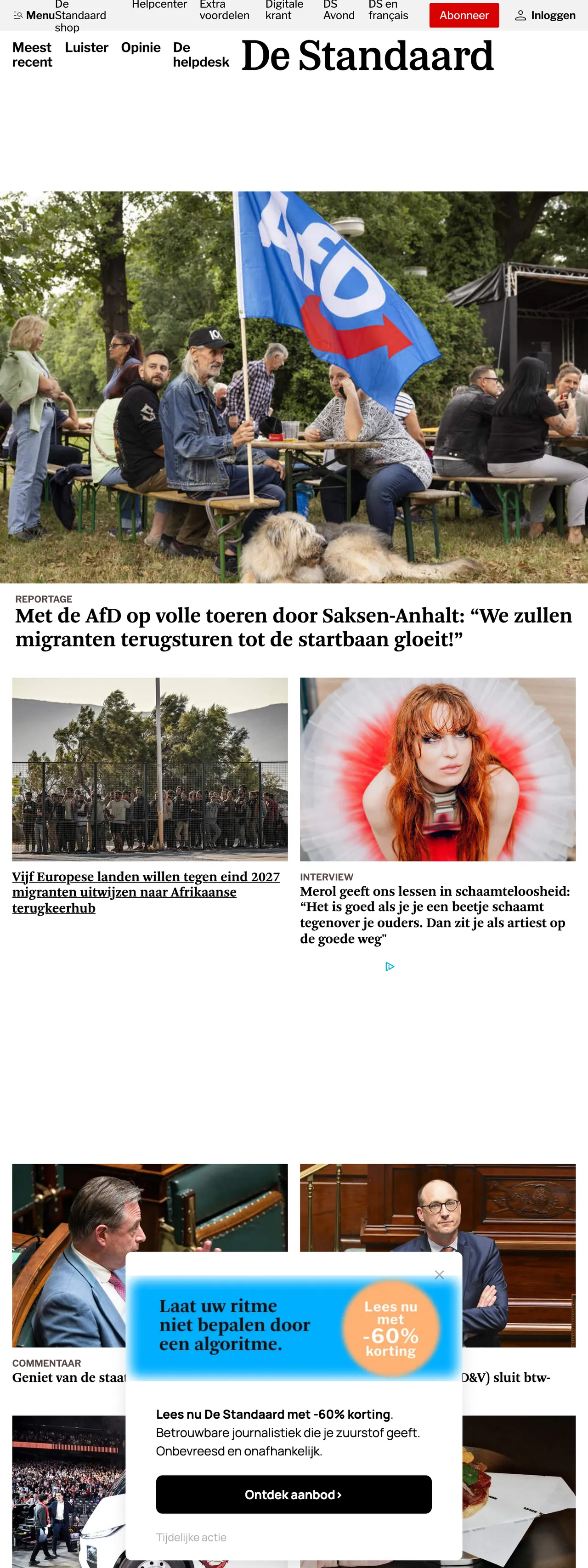 Screenshot of the De Standaard front page