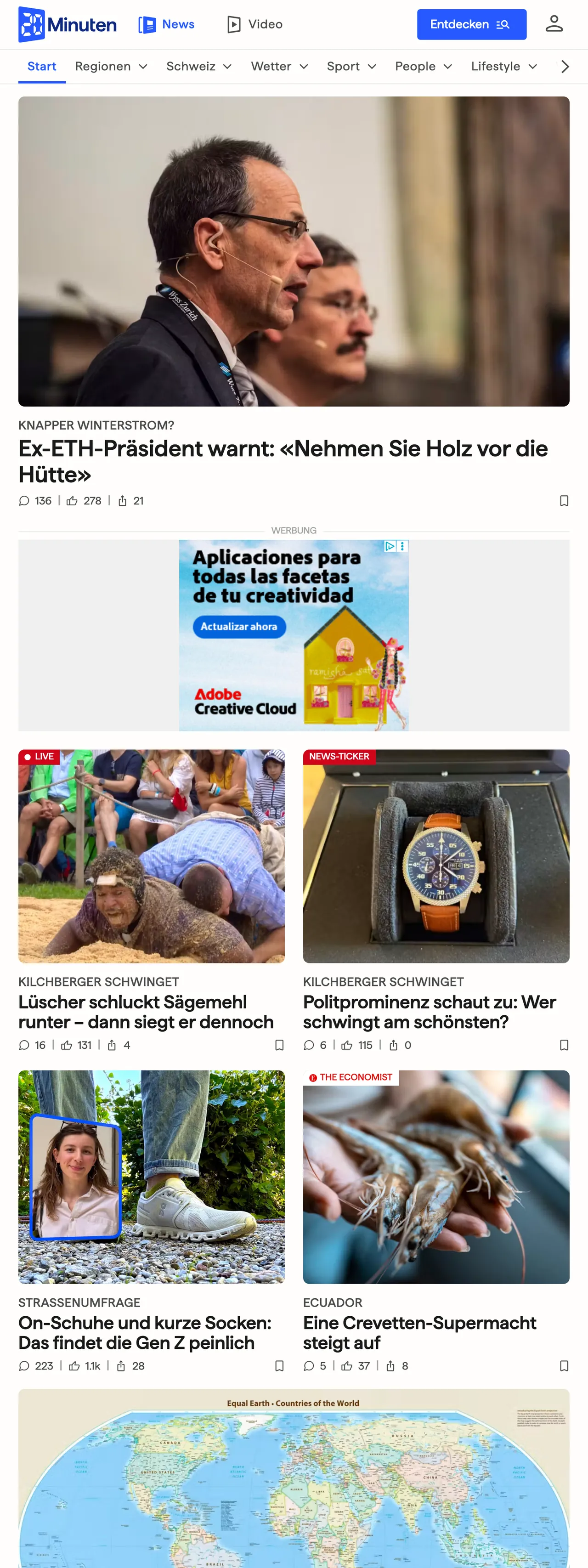 Screenshot of the 20 Minuten front page