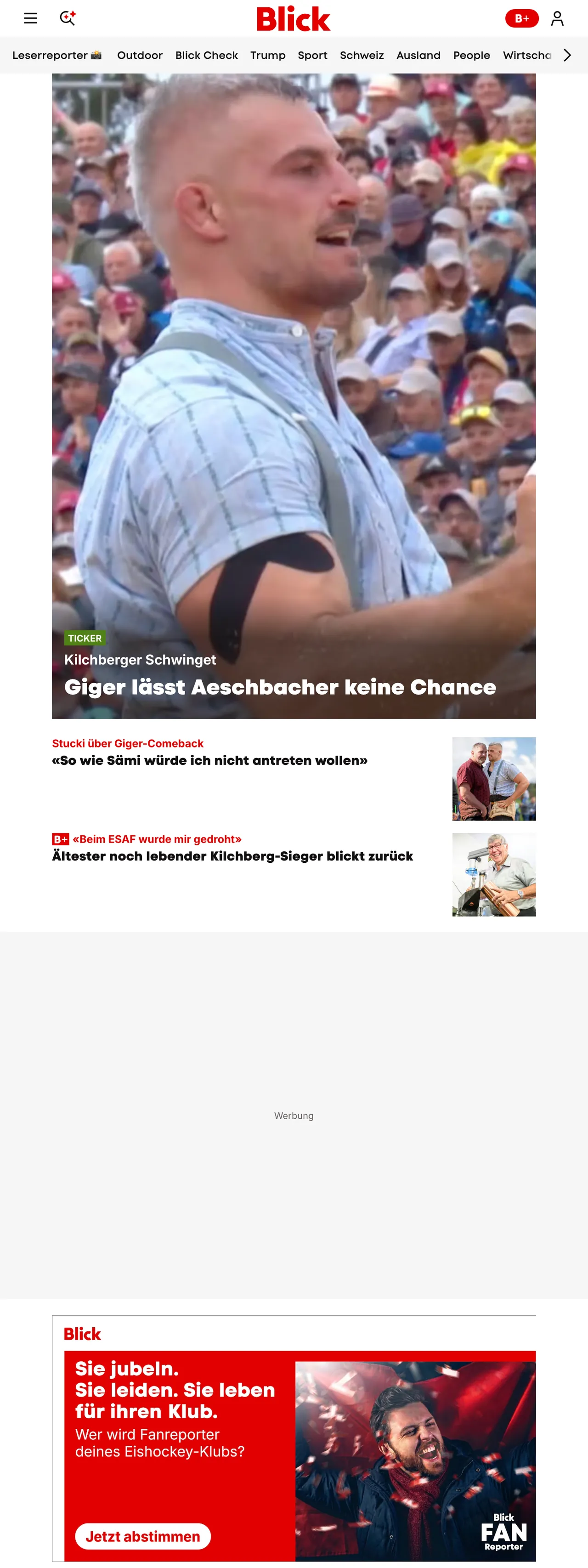 Screenshot of the Blick front page