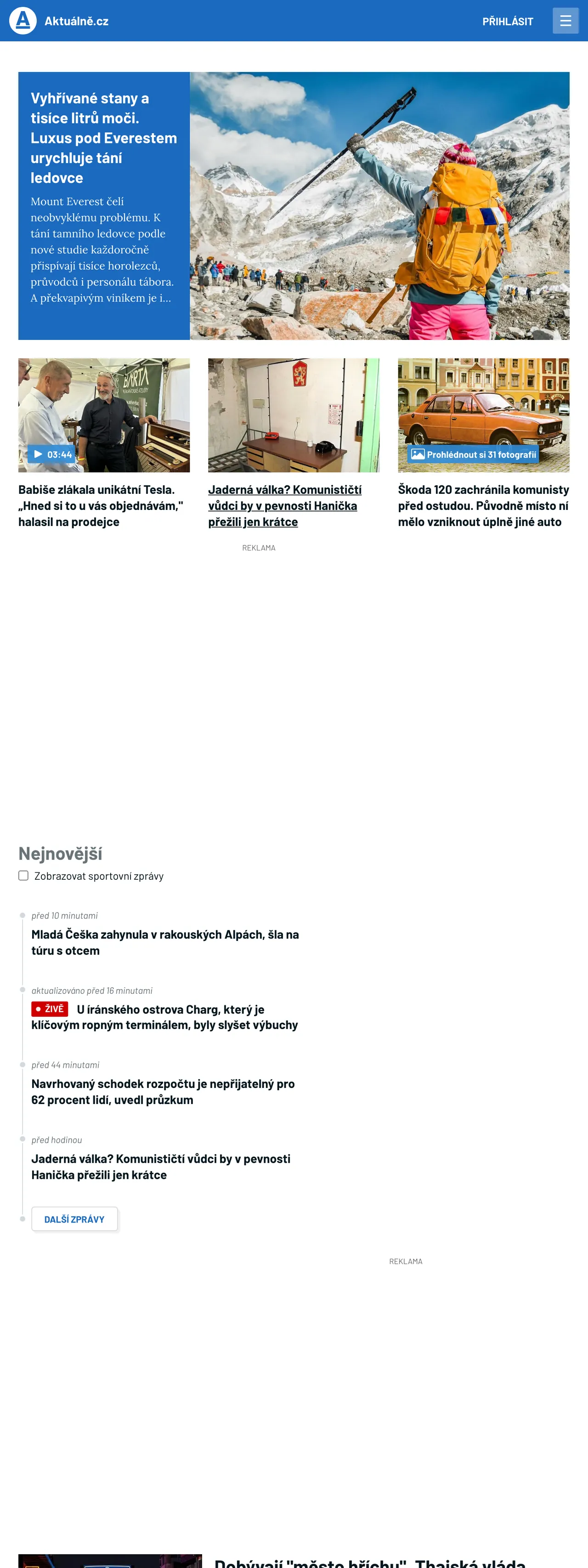 Screenshot of the Aktuálně.cz front page