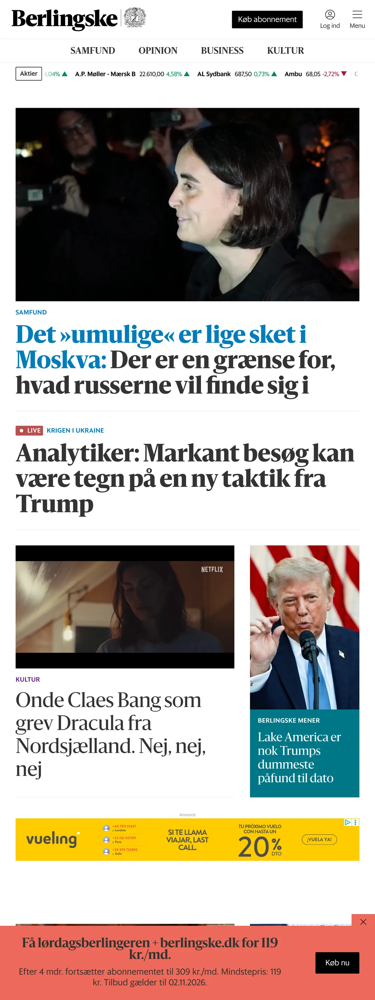 Screenshot of the Berlingske front page