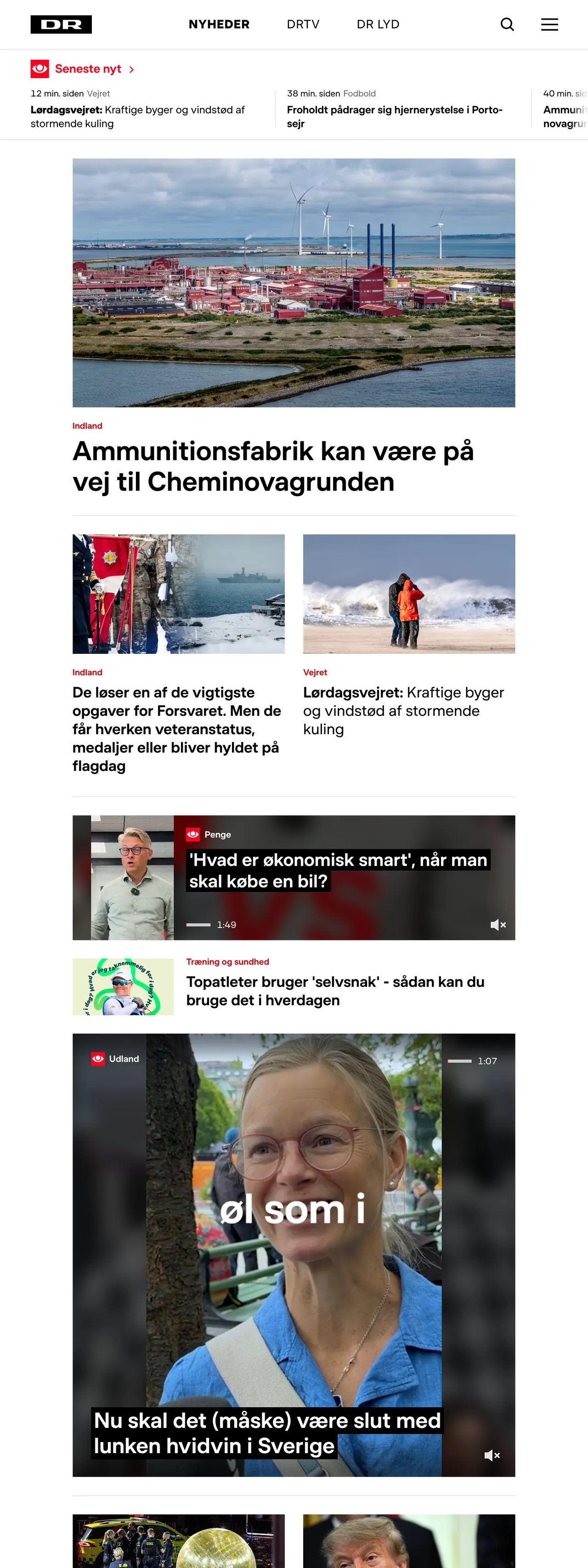 Screenshot of the DR front page
