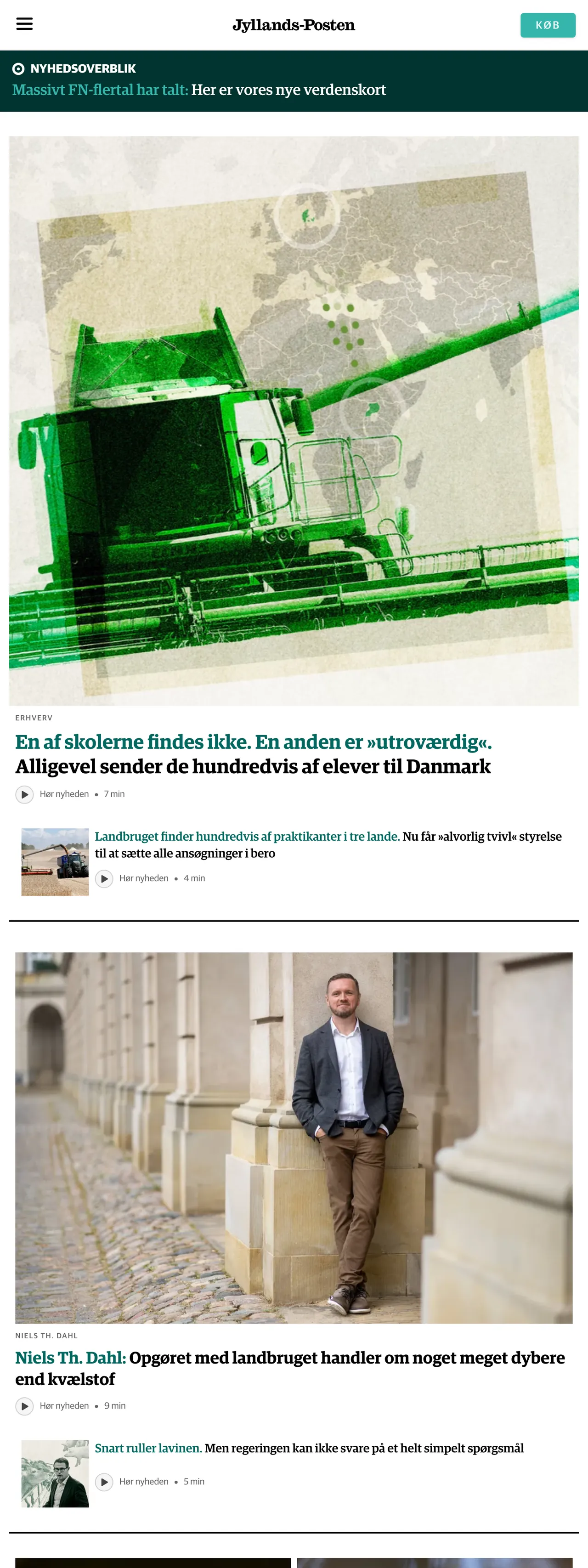 Screenshot of the Jyllands-Posten front page