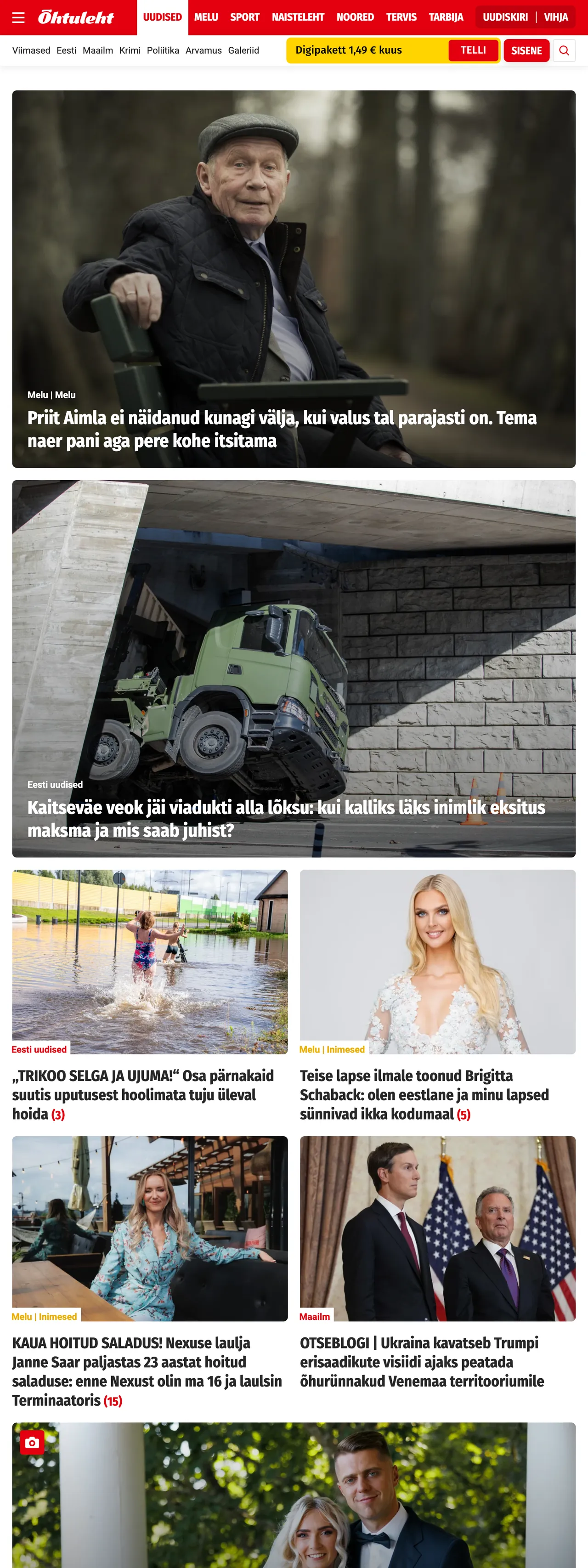 Screenshot of the Õhtuleht front page