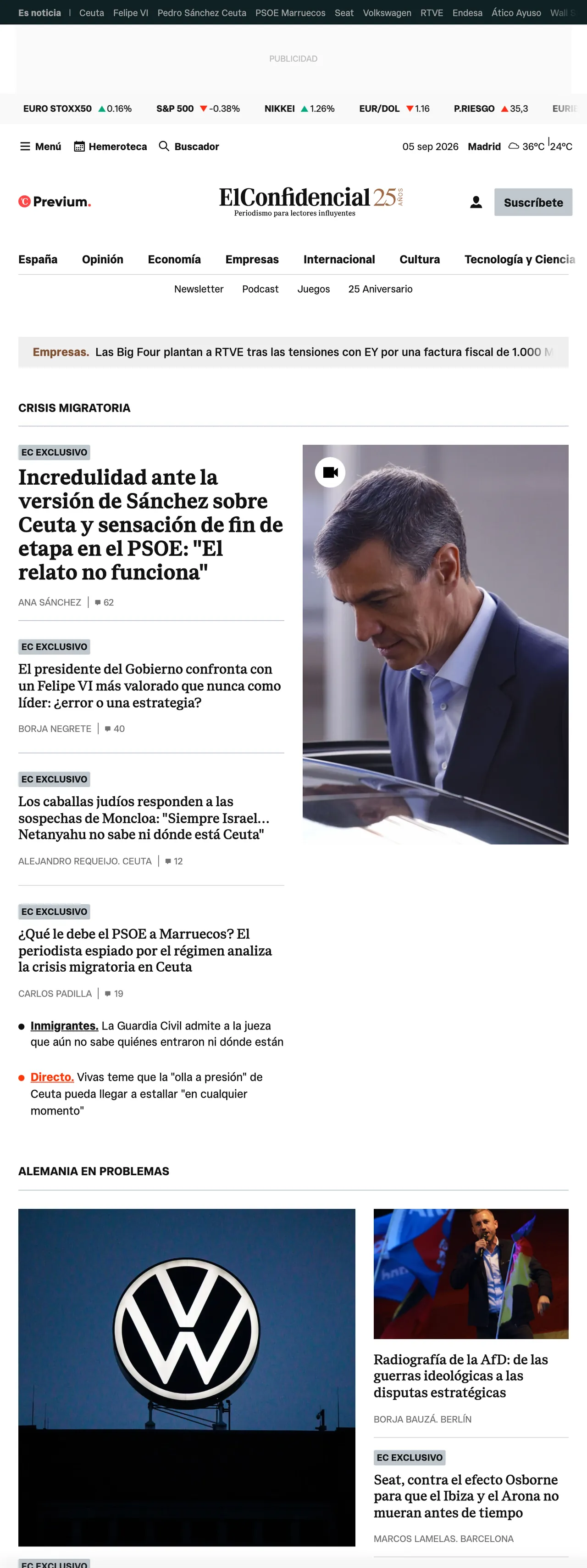 Screenshot of the El Confidencial front page