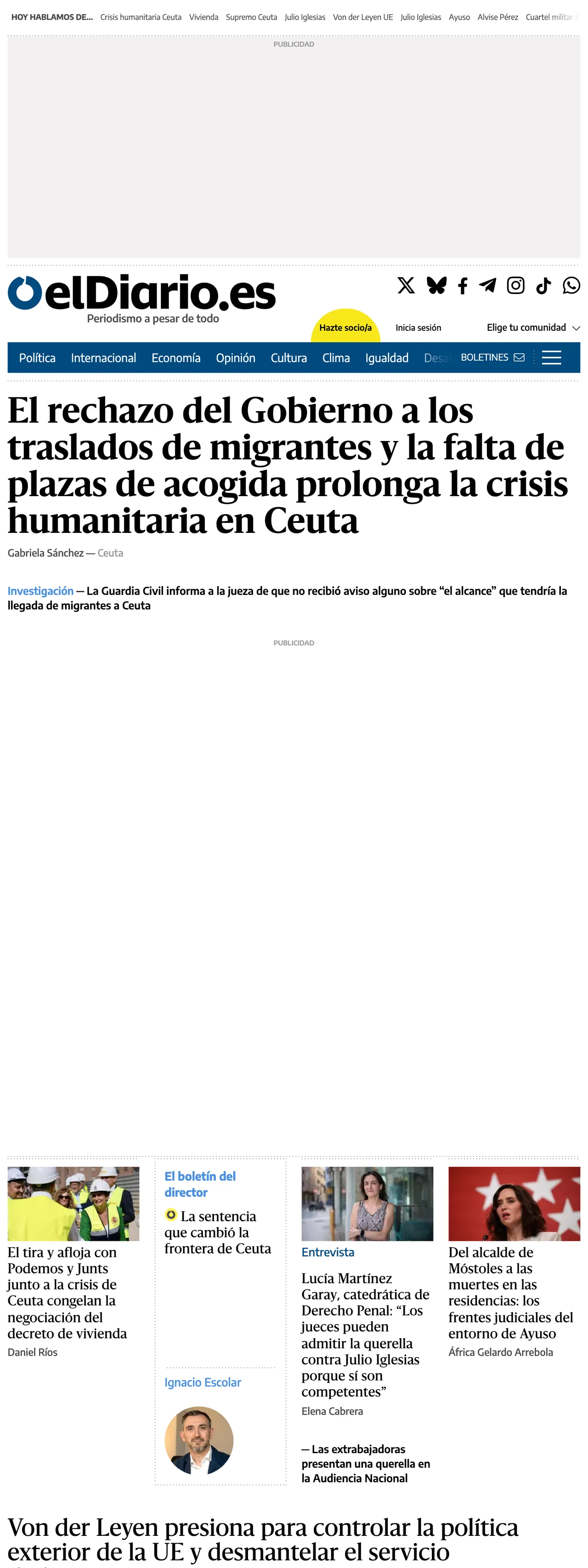 Screenshot of the elDiario.es front page