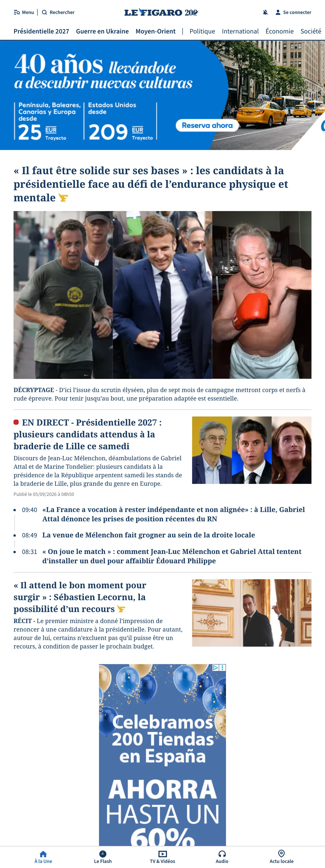 Screenshot of the Le Figaro front page