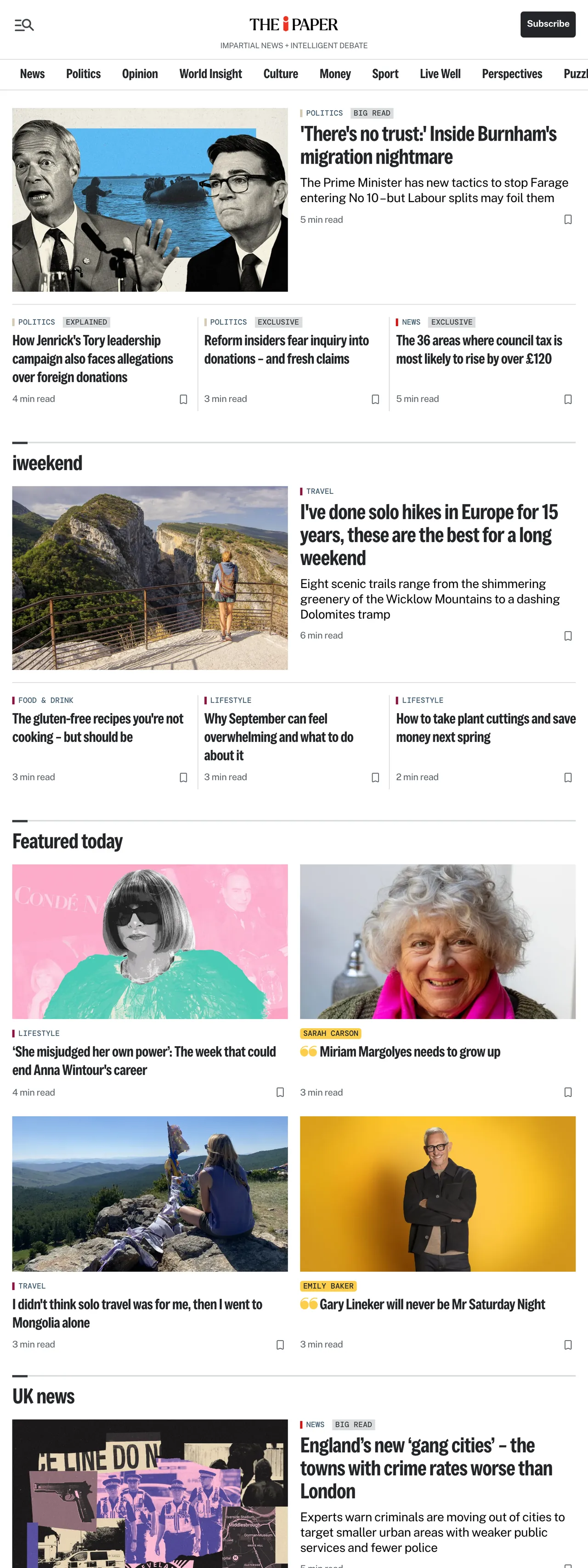 Screenshot of the The i Paper front page