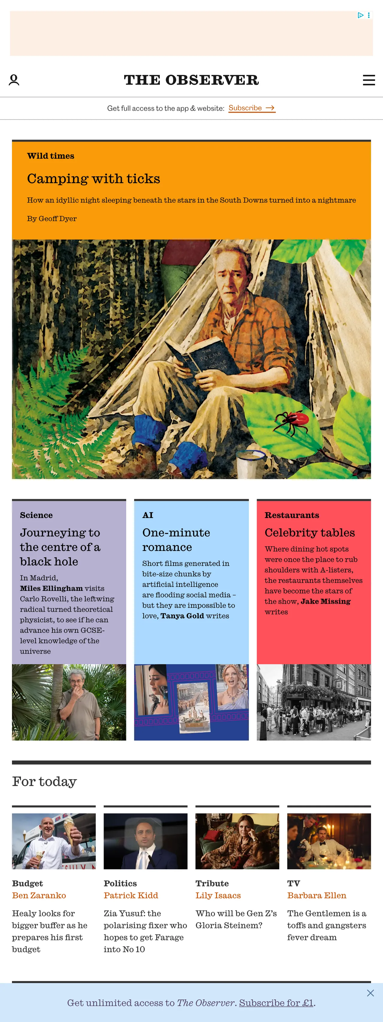 Screenshot of the The Observer front page