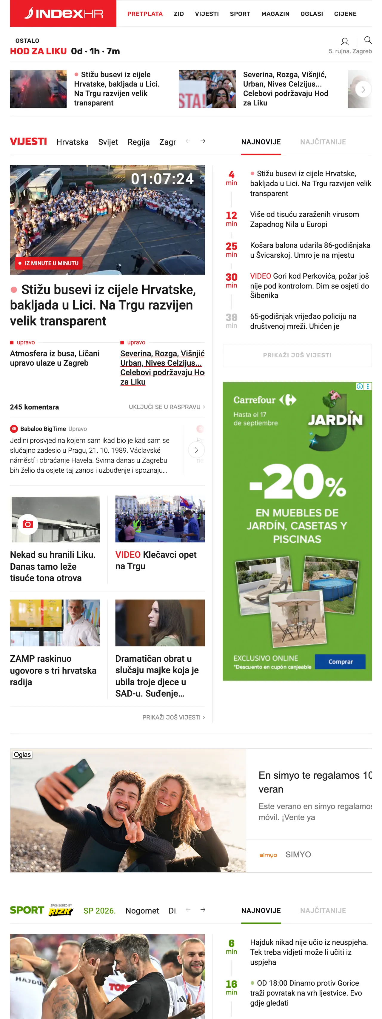 Screenshot of the Index.hr front page