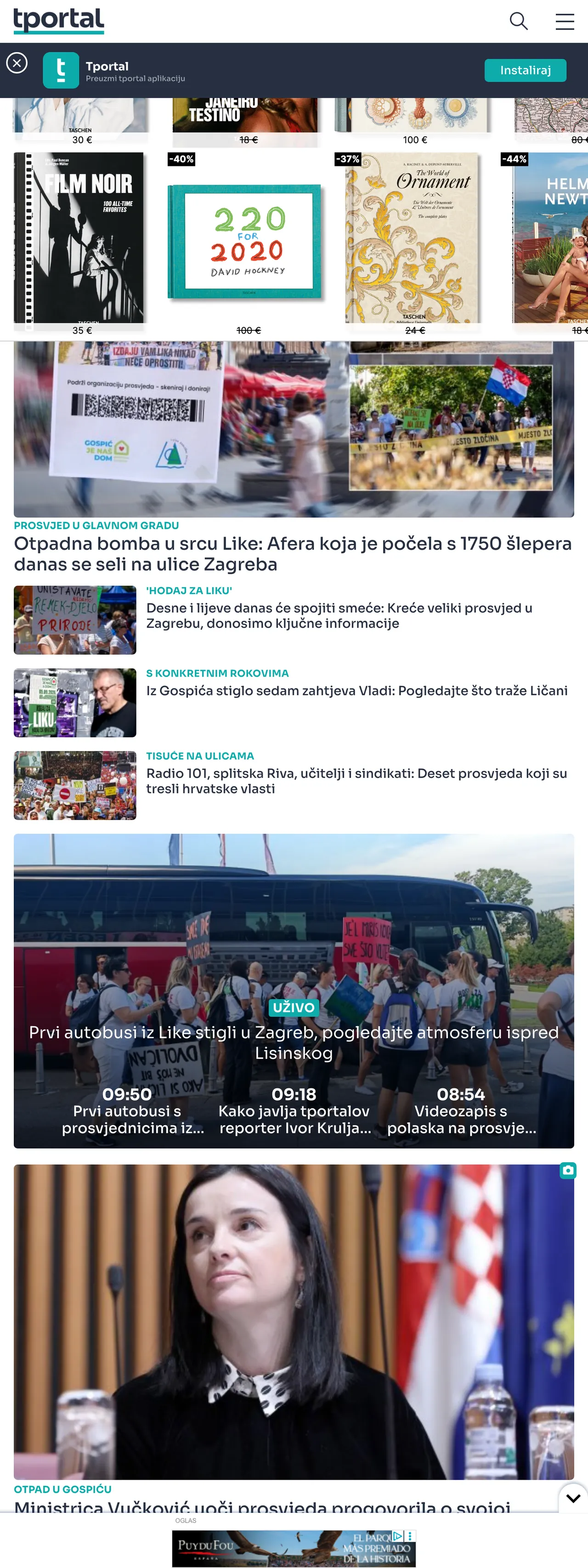 Screenshot of the tportal front page