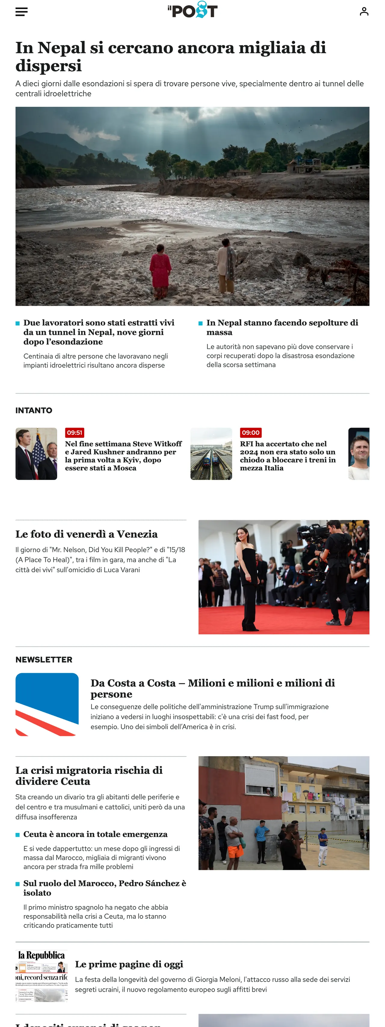 Screenshot of the Il Post front page