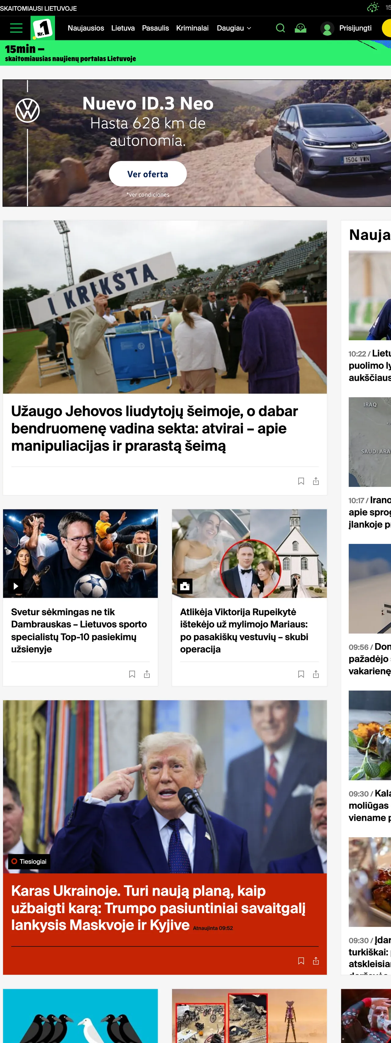 Screenshot of the 15min front page